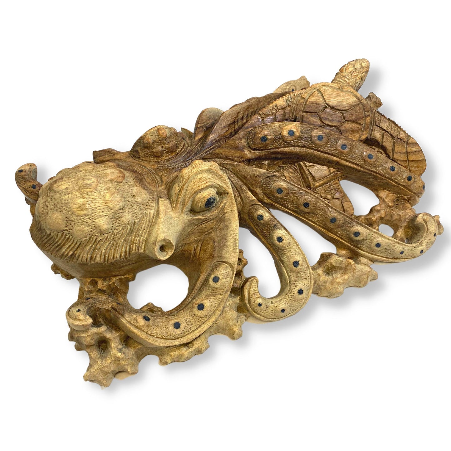 Octopus Marinelife Wood carving Sea Turtle Fish Cellapod Kraken Sculpture Hand Carved Statue Balinese Art Sea life Nautical Beach decor