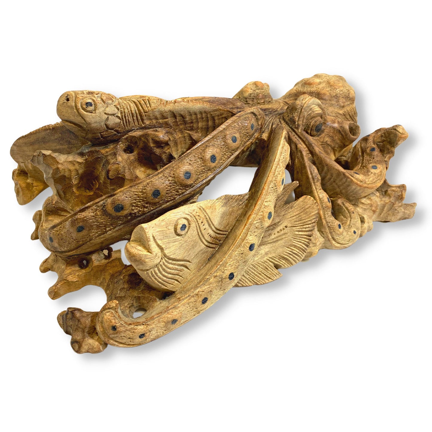 Octopus Marinelife Wood carving Sea Turtle Fish Cellapod Kraken Sculpture Hand Carved Statue Balinese Art Sea life Nautical Beach decor