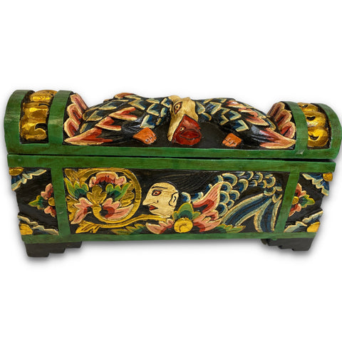 Balinese Mermaid & Fish DOWRY Temple Offering BOX Hand Carved Polychrome Painted Wood Bali Folk Art Stash Box