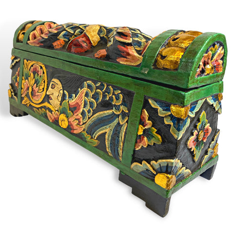 Balinese Mermaid & Fish DOWRY Temple Offering BOX Hand Carved Polychrome Painted Wood Bali Folk Art Stash Box