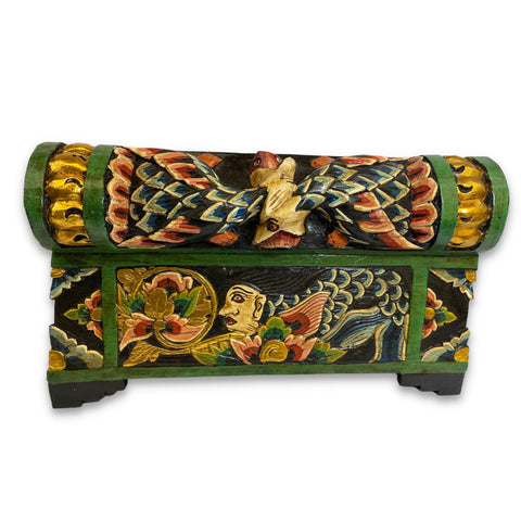 Balinese Mermaid & Fish DOWRY Temple Offering BOX Hand Carved Polychrome Painted Wood Bali Folk Art Stash Box