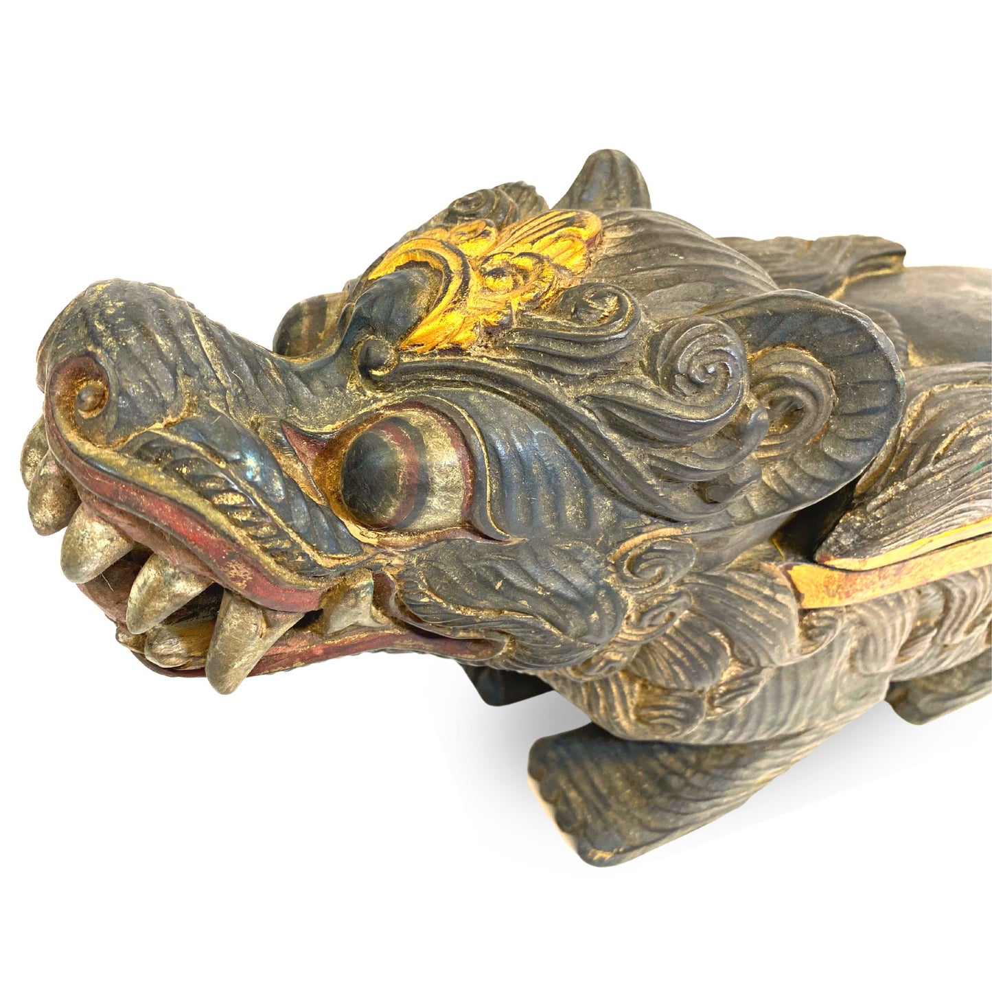 Balinese Singa Foo Dog Statue Temple Keropak Offering BOX Polychrome hand Carved Wood  Bali Folk Art