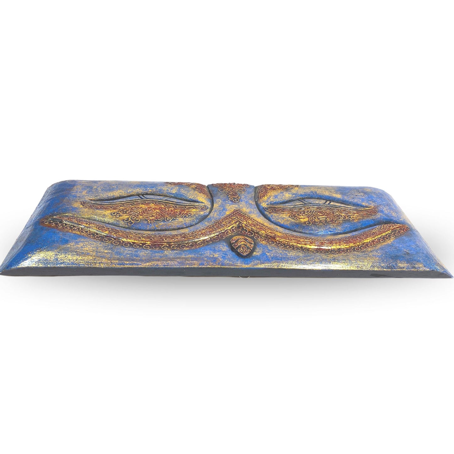 Eyes of Buddha Hand Carved Wood Wall Art Panel Sculpture Blue Balinese Art