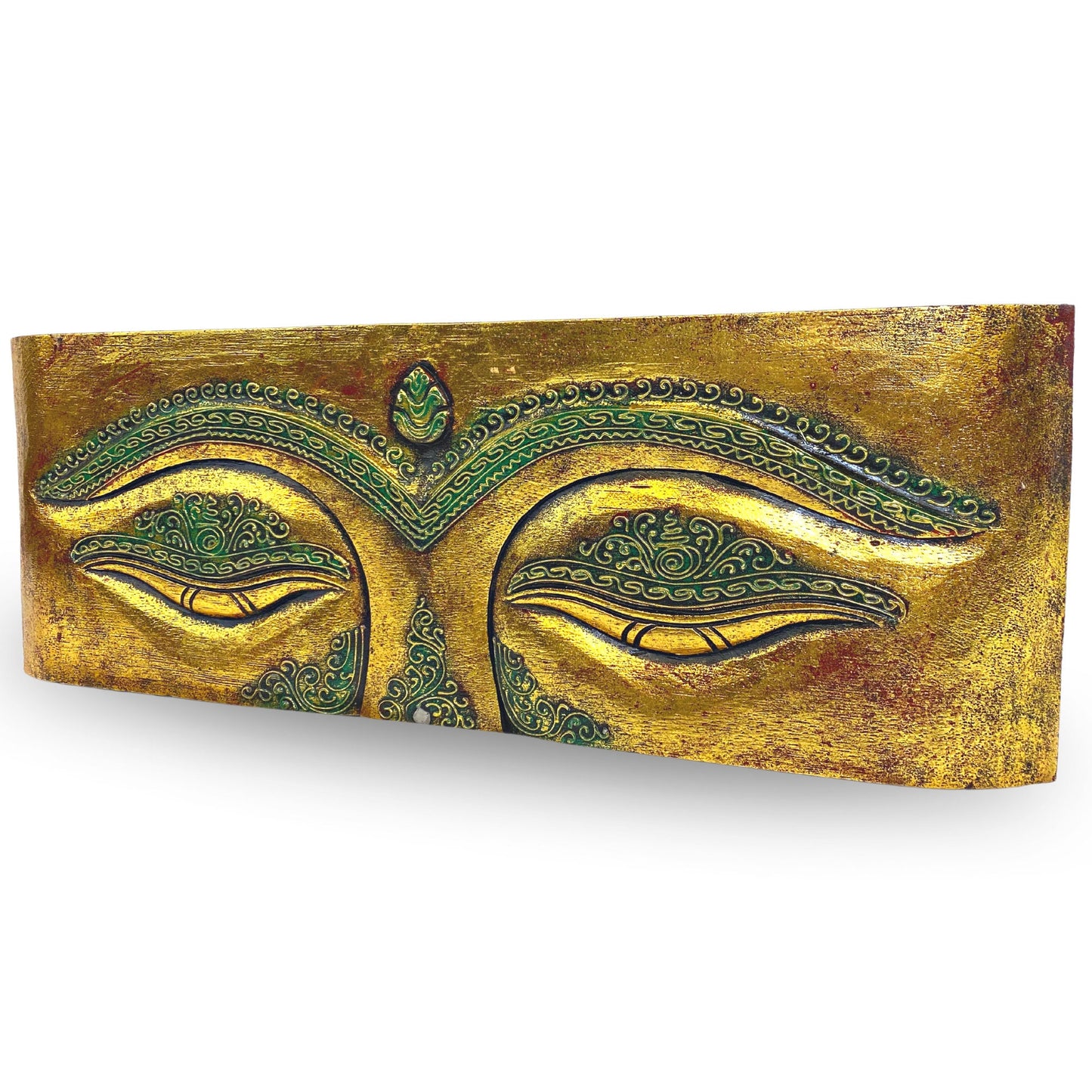 Eyes of Buddha Hand Carved Wood Wall Art Panel Sculpture Gold Balinese Art