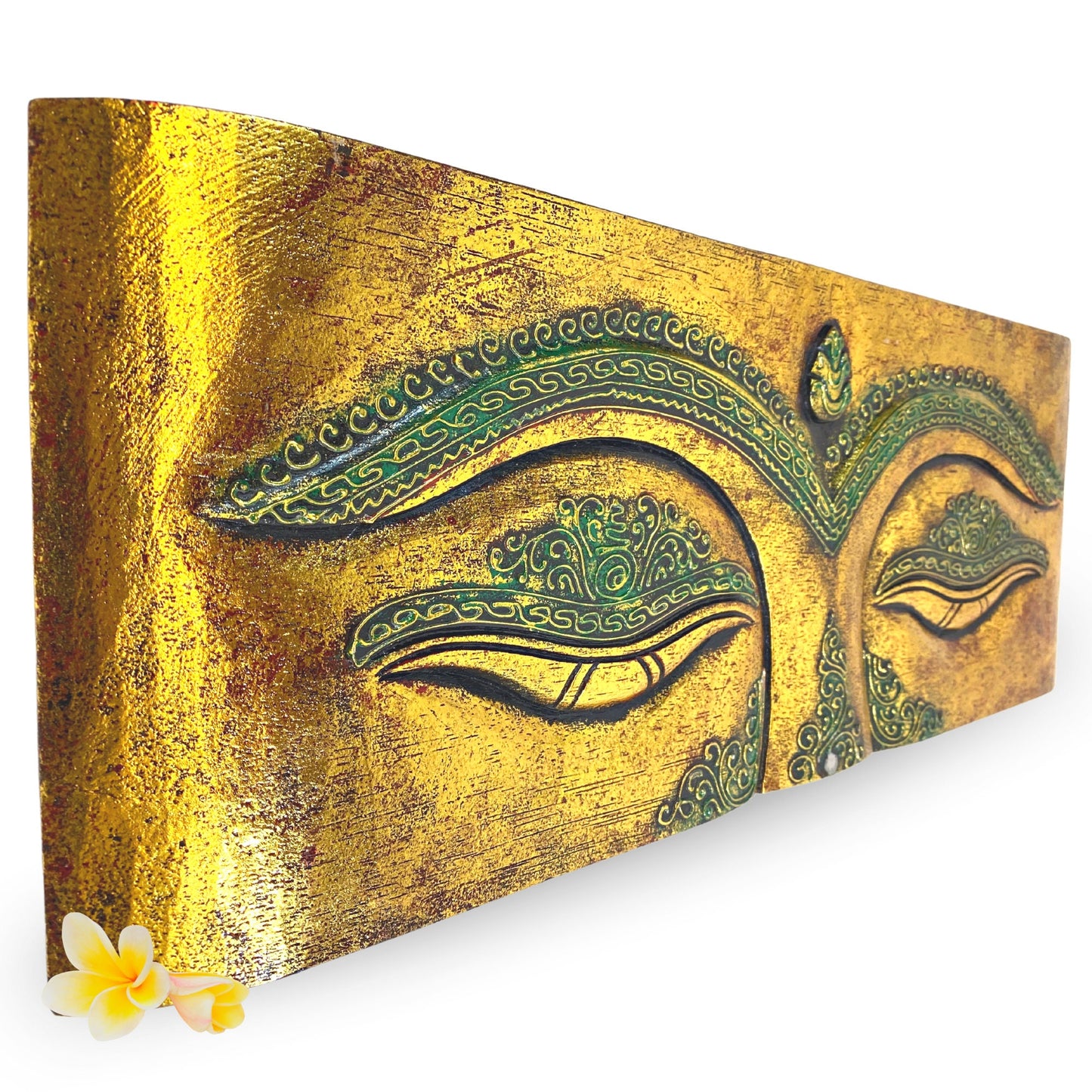 Eyes of Buddha Hand Carved Wood Wall Art Panel Sculpture Gold Balinese Art