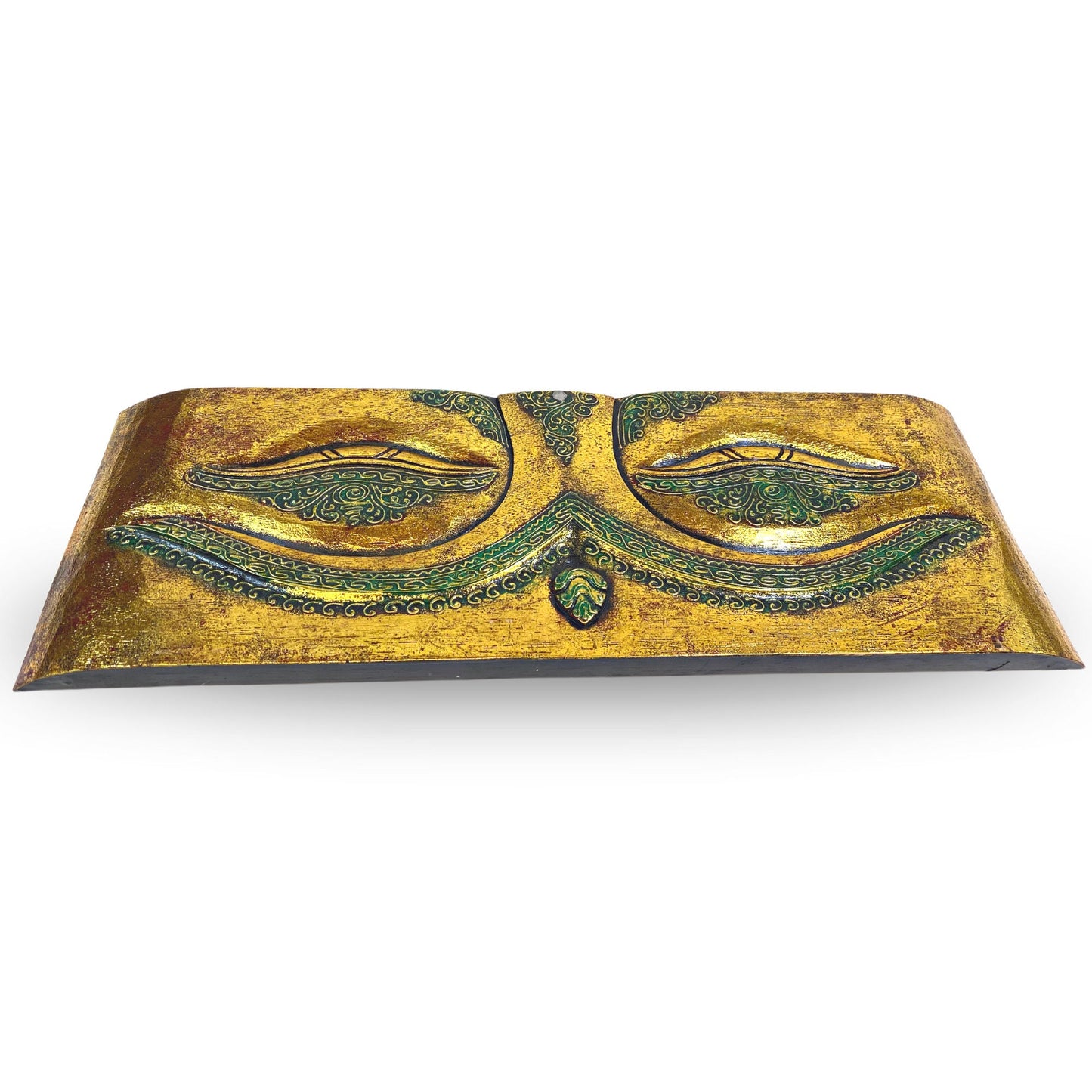 Eyes of Buddha Hand Carved Wood Wall Art Panel Sculpture Gold Balinese Art