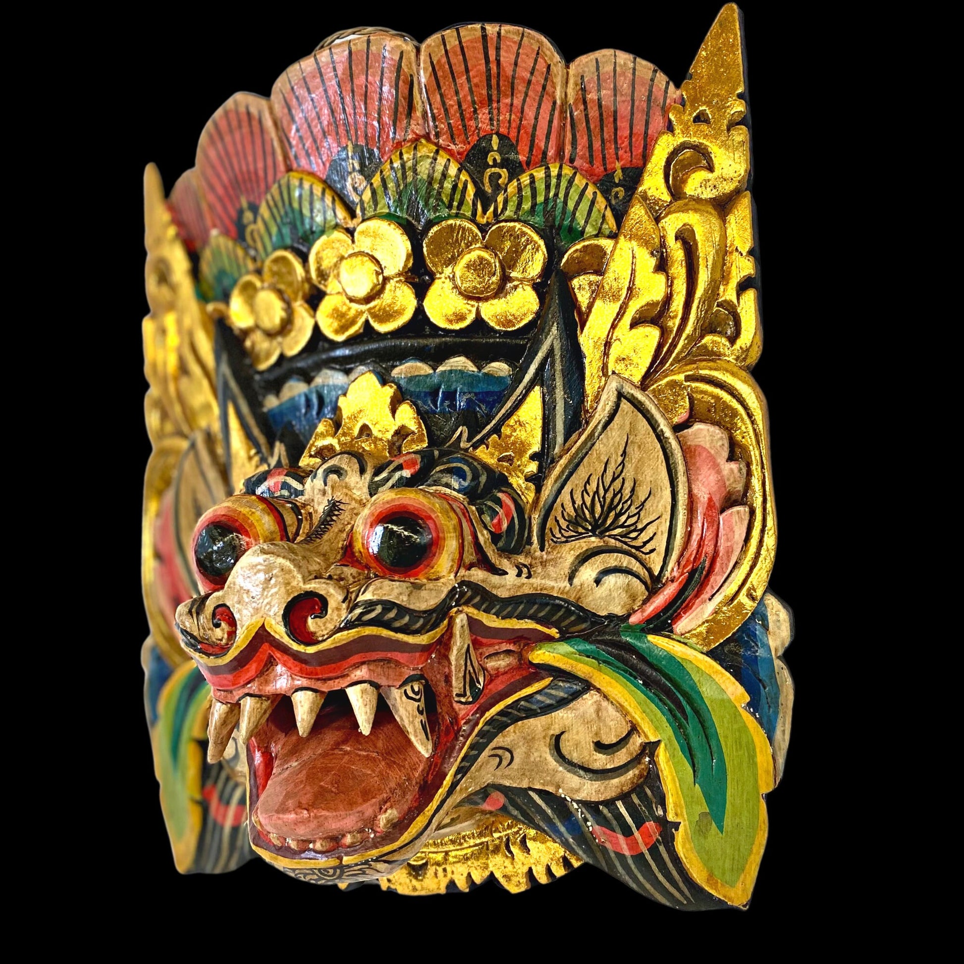 Balinese Mask Barong Singa Lion Mask Protector Guardian Polychrome Hand Carved Wood Bali Folk Art wooden Mask Wall Decor - Acadia World Traders