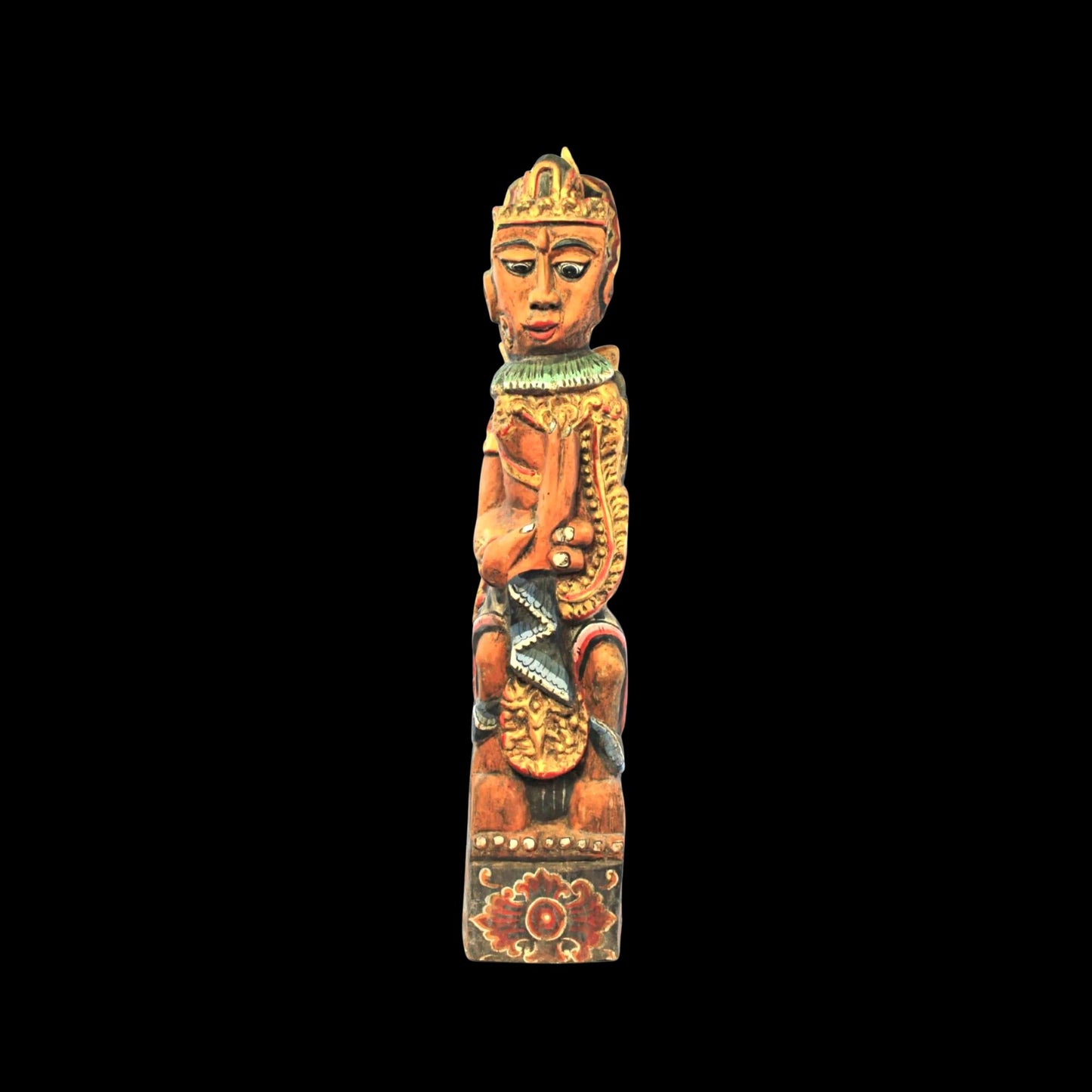 Vintage Balinese Carving  Temple Guardian Statue: Hand-Carved Polychrome Cempaka Wood Sculpture