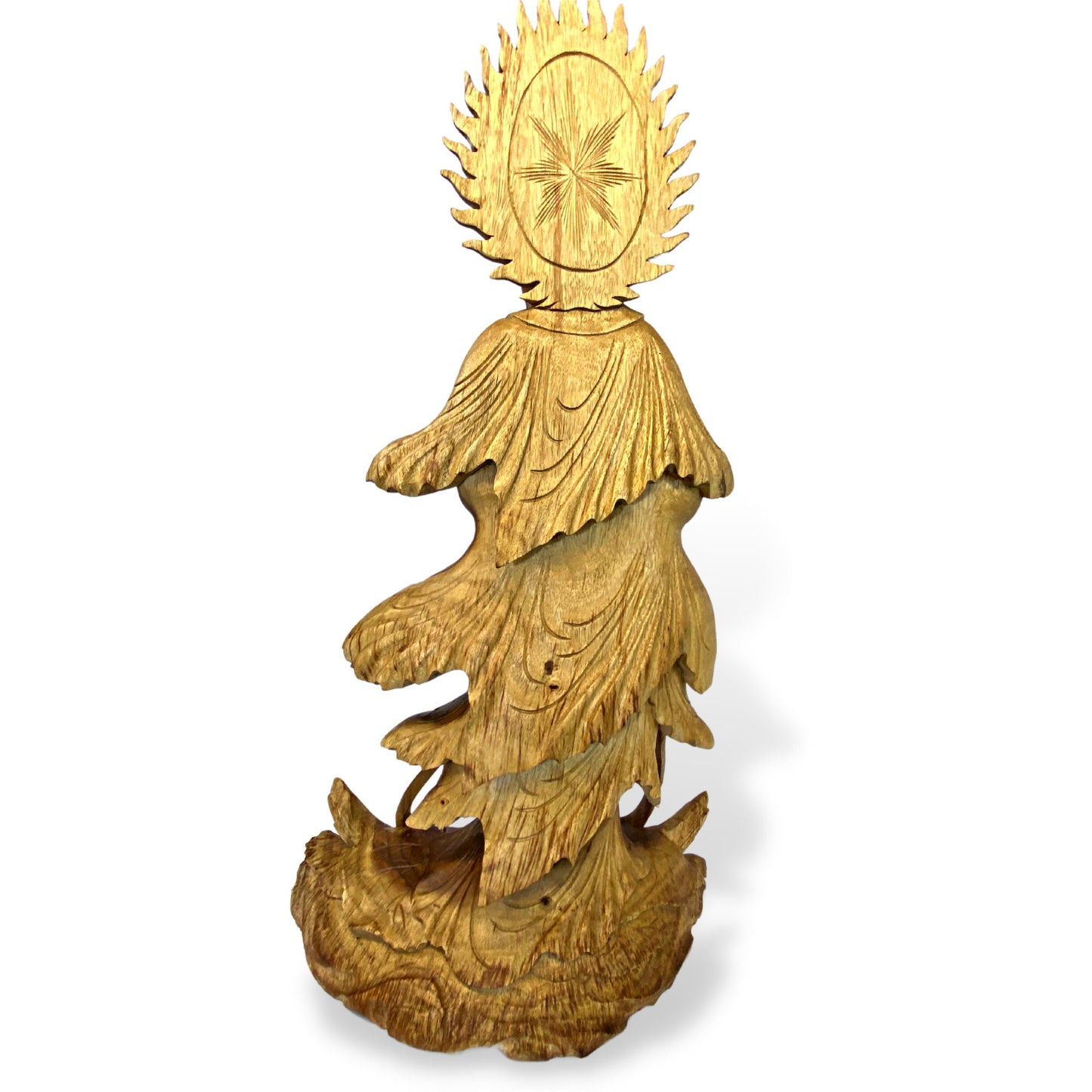 Hand Carved Guanyin Goddess of Compassion Statue: Balinese Wood Sculpture, 31" Tall
