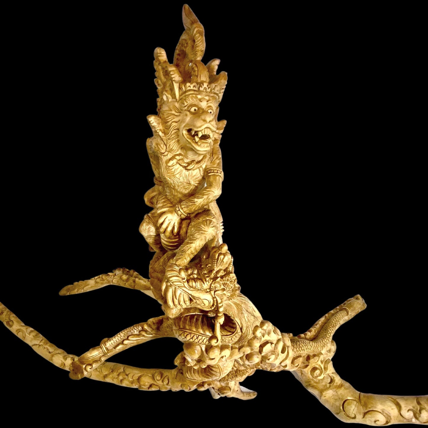 Hanuman Statue Monkey God Fighting With Naga Dragon Frangipani Wood Carving Sculpture Ramayana Bali Folk Art Hand Carved Wood