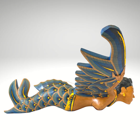Bali Winged Mermaid Goddess Mobile Cradle Guardian Carved wood Balinese art 15&quot; - Acadia World Traders
