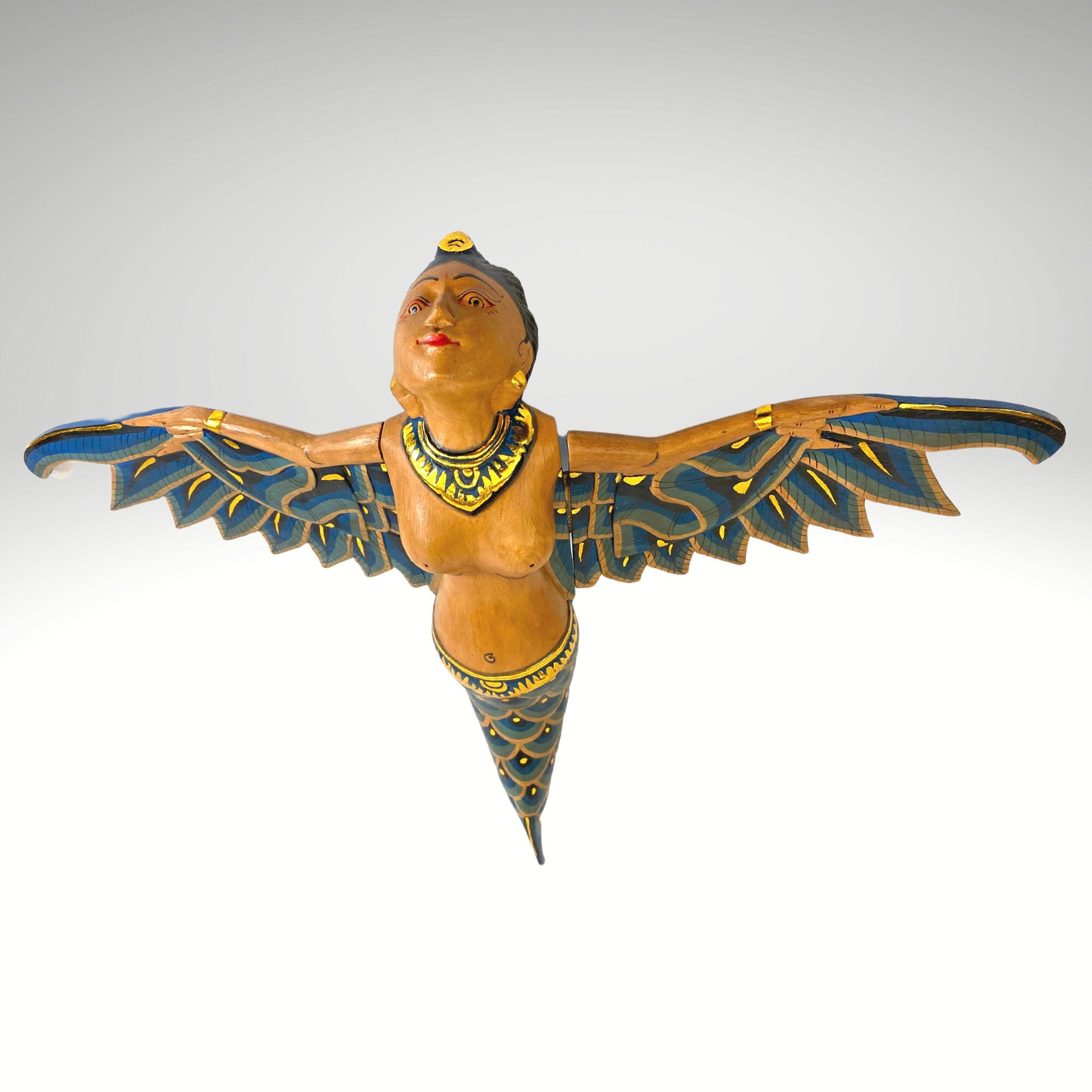 Bali Winged Mermaid Goddess Mobile Cradle Guardian Carved wood Balinese art 15&quot; - Acadia World Traders
