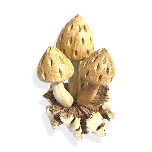 Forest Morel Mushroom Statue Parasite Wood Carving Handmade Bali Art Sculpture Cottagecore Fall Autumn Decor