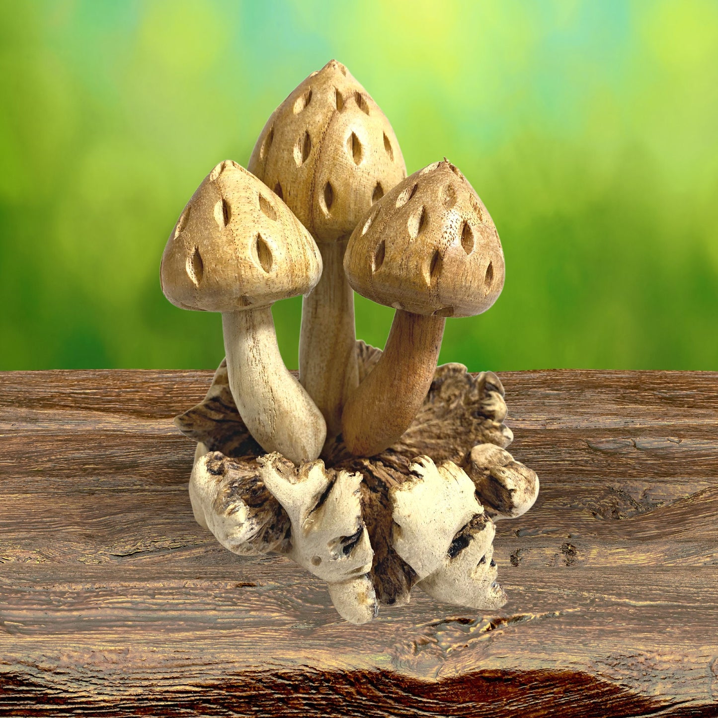 Hand Carved Forest Mushroom Statue : Balinese Parasite Wood Art Sculpture