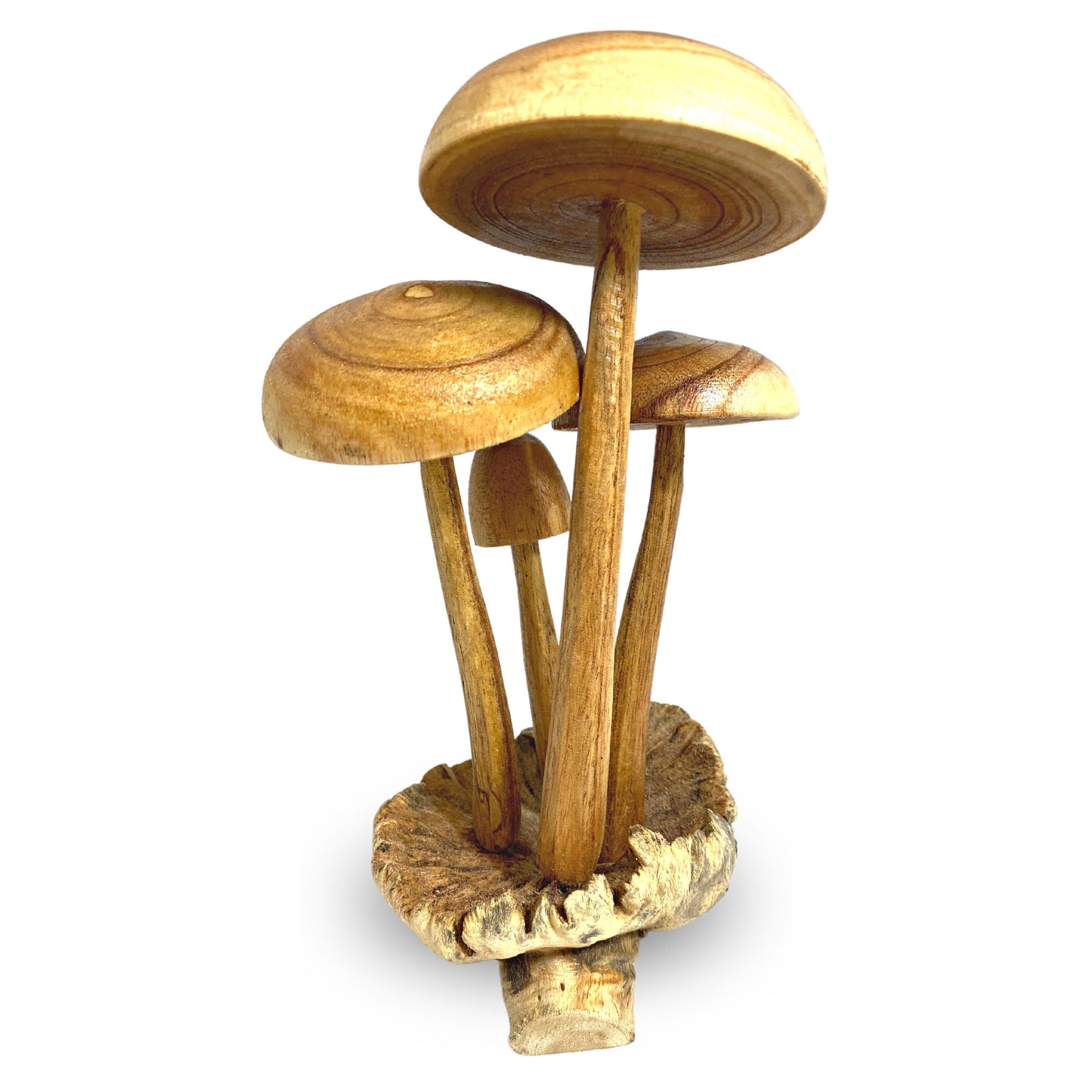 Forest Mushroom Cluster Sculpture: Hand Carved Balinese Parasite Wood Statue 9"