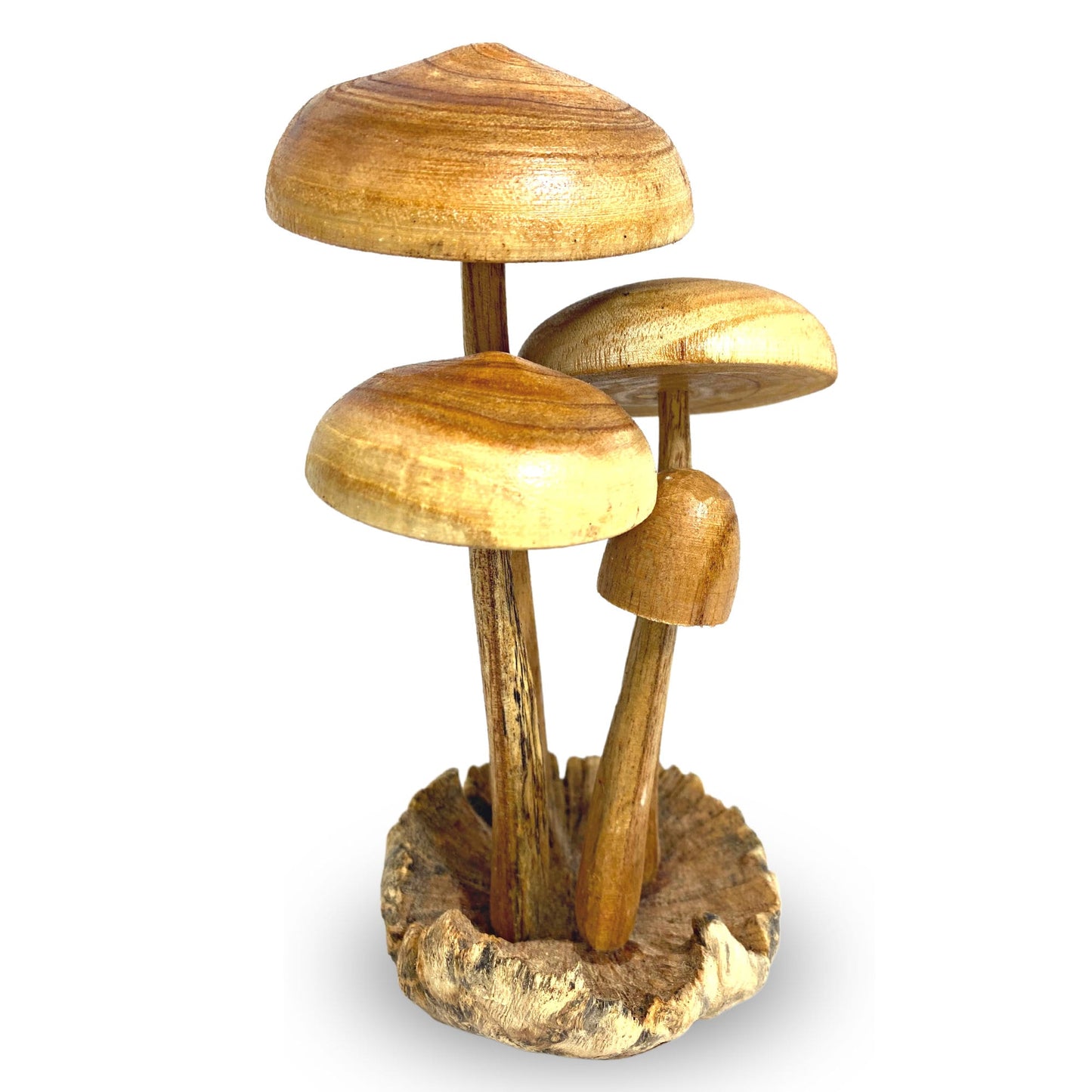 Forest Mushroom Cluster Sculpture: Hand Carved Balinese Parasite Wood Statue 9"