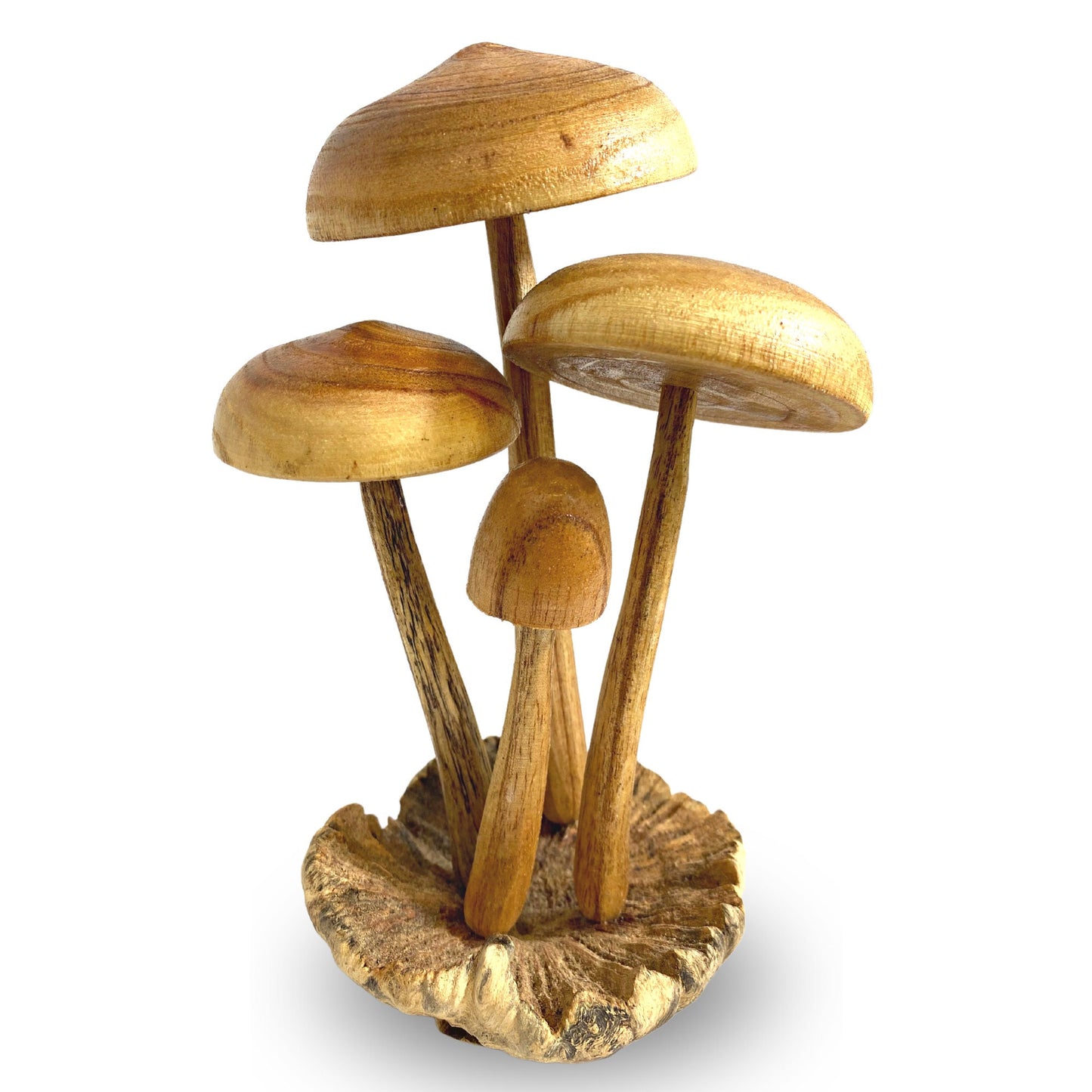 Forest Mushroom Cluster Sculpture: Hand Carved Balinese Parasite Wood Statue 9"