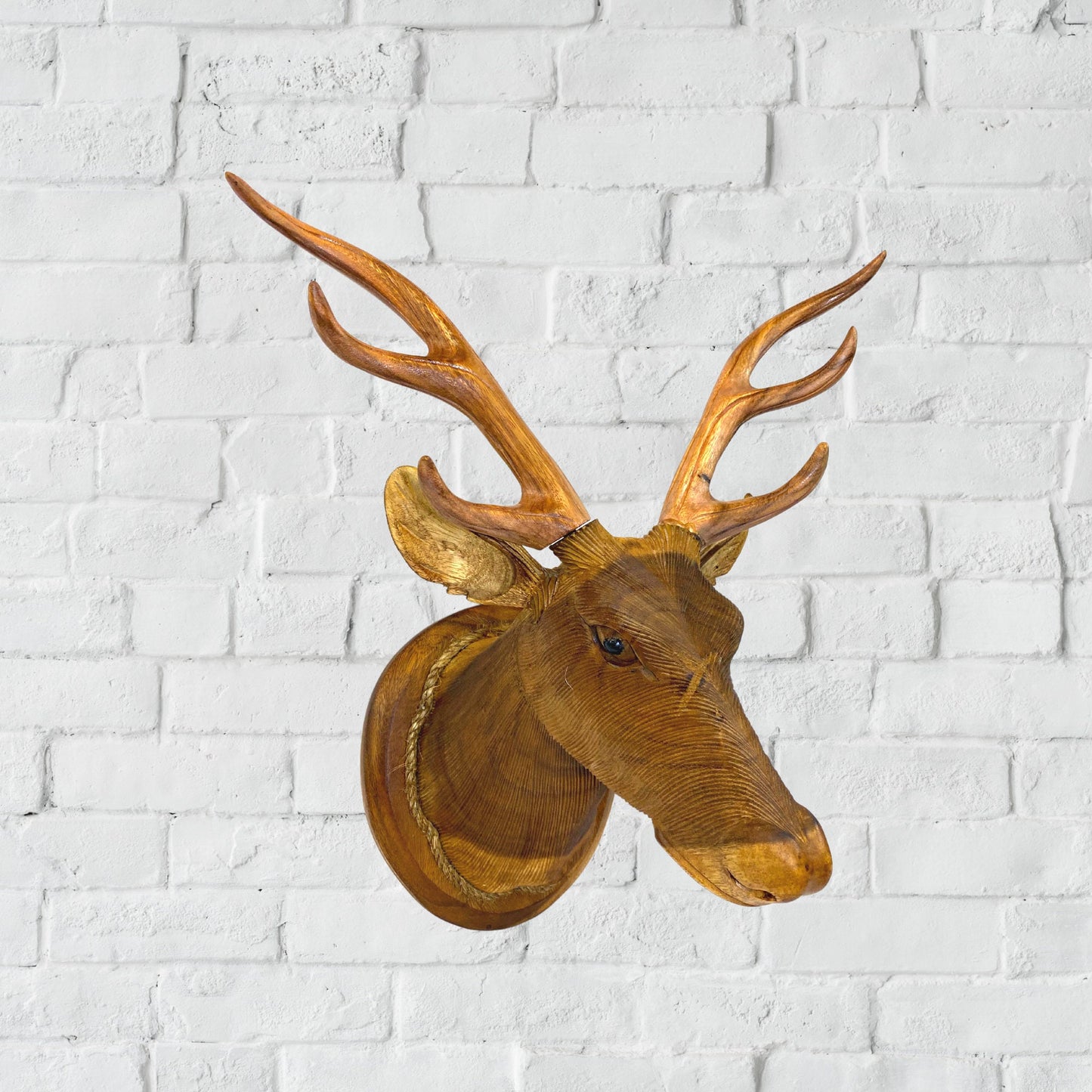 Hand Carved Wood Deer Head Wall Art Sculpture: Vegan Faux Taxidermy Wall Mount