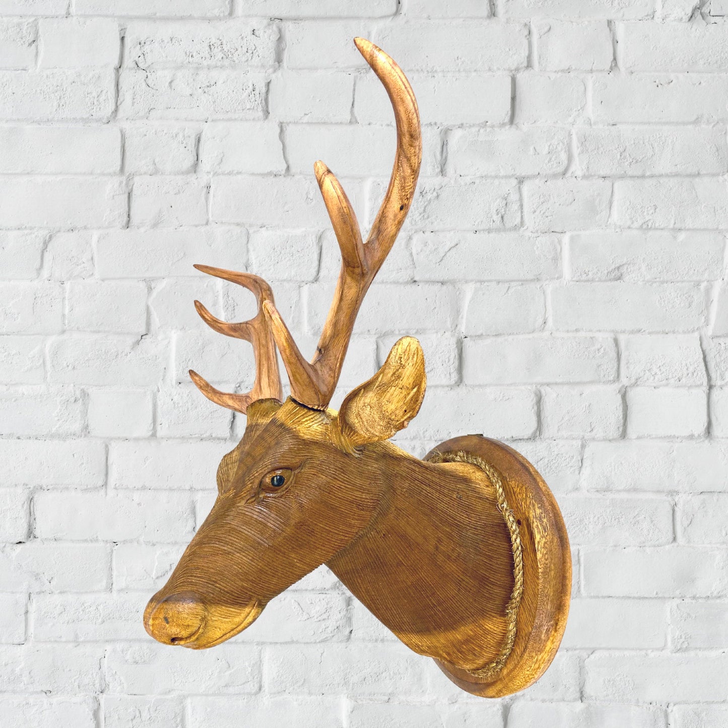 Hand Carved Wood Deer Head Wall Art Sculpture: Vegan Faux Taxidermy Wall Mount