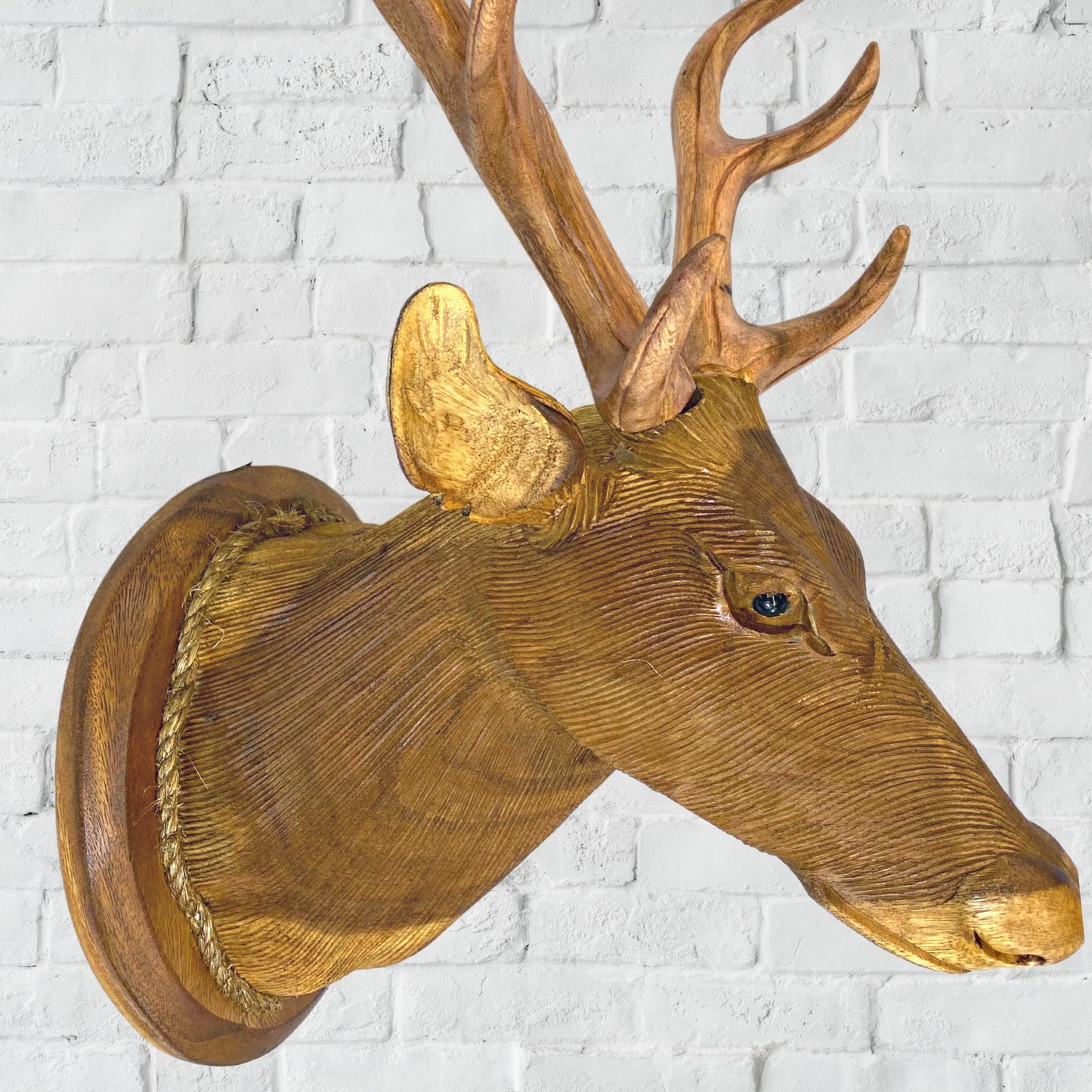 Hand Carved Wood Deer Head Wall Art Sculpture: Vegan Faux Taxidermy Wall Mount