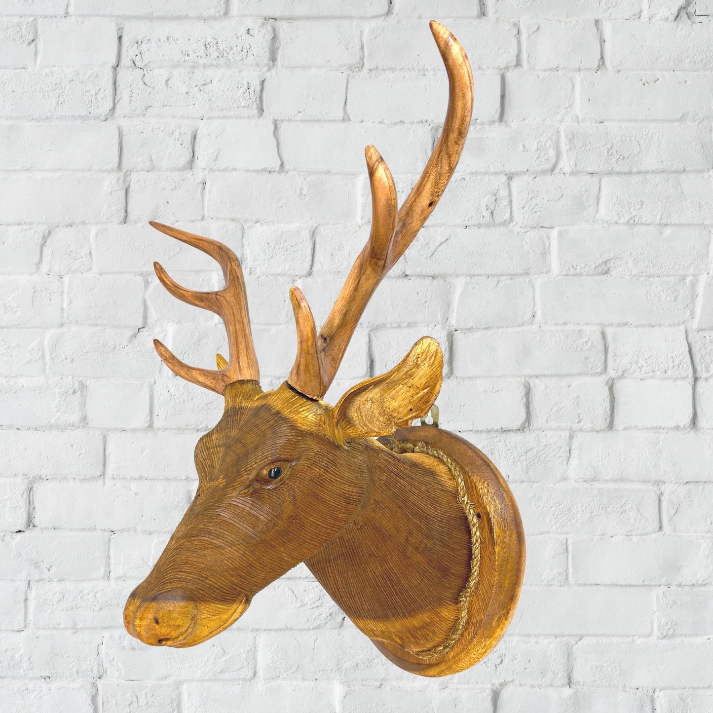 Hand Carved Wood Deer Head Wall Art Sculpture: Vegan Faux Taxidermy Wall Mount