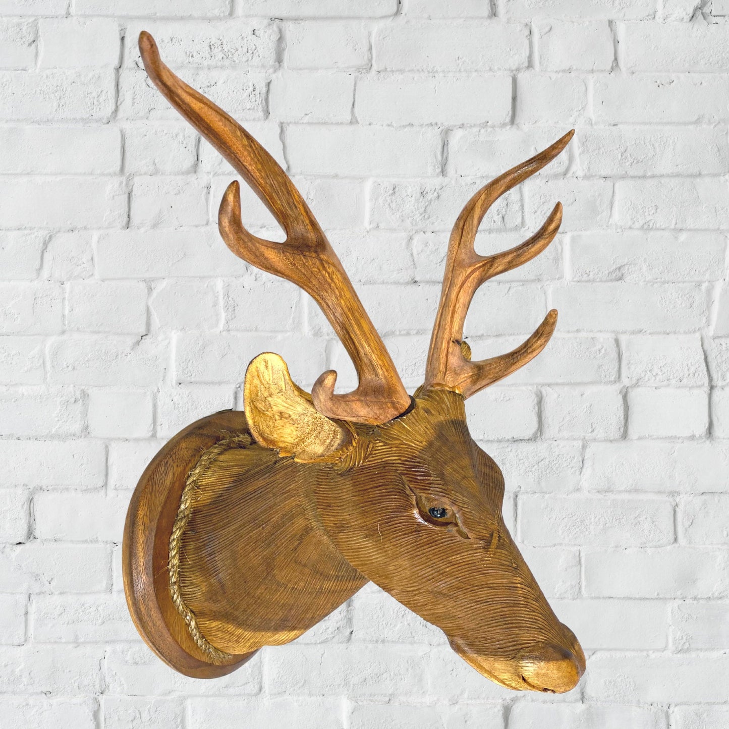 Hand Carved Wood Deer Head Wall Art Sculpture: Vegan Faux Taxidermy Wall Mount