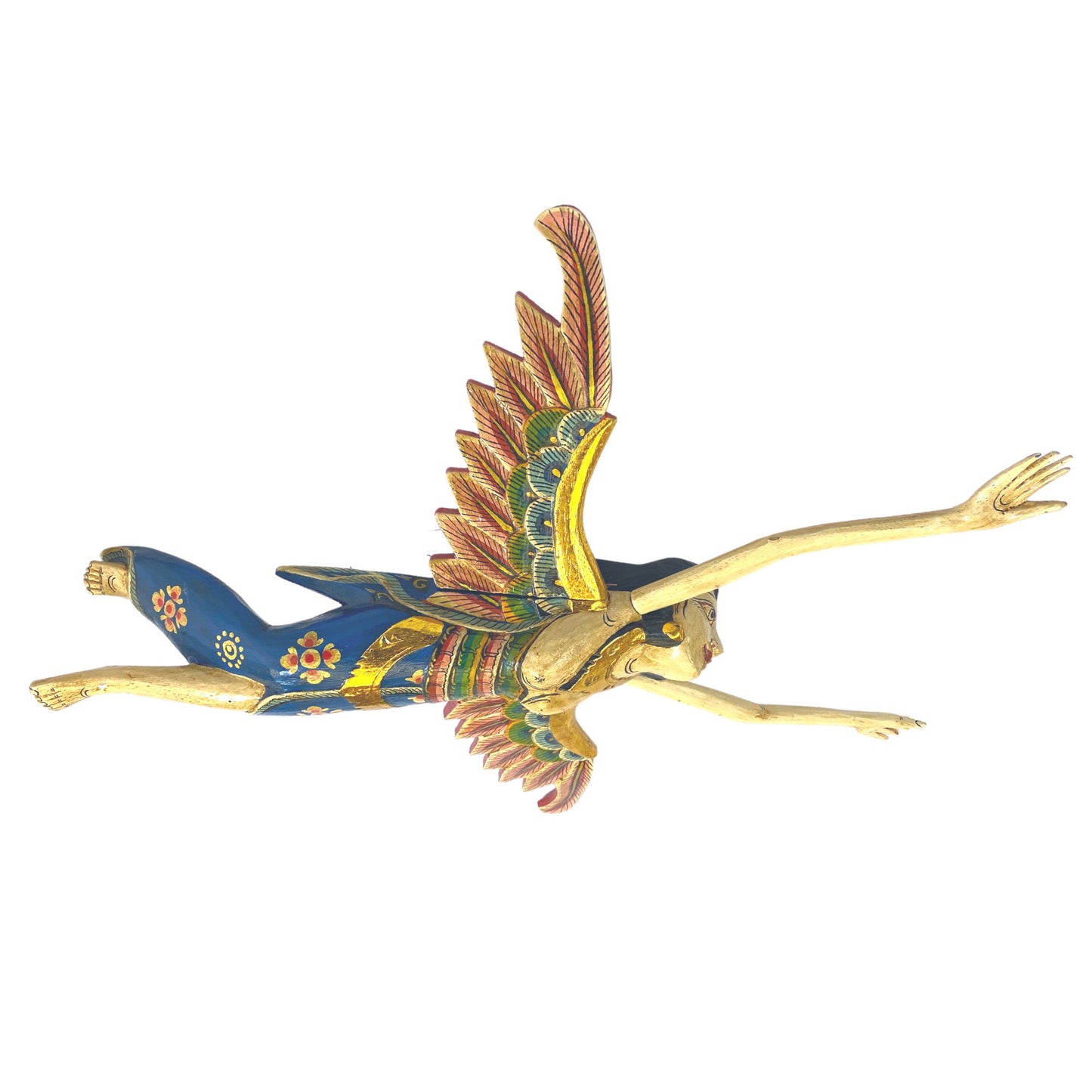 Flying Winged Dewi Sri Rice Goddess Mobile Spiritchaser Crib Guardian Carved Wood Bali art Teal Balinese Folk Art