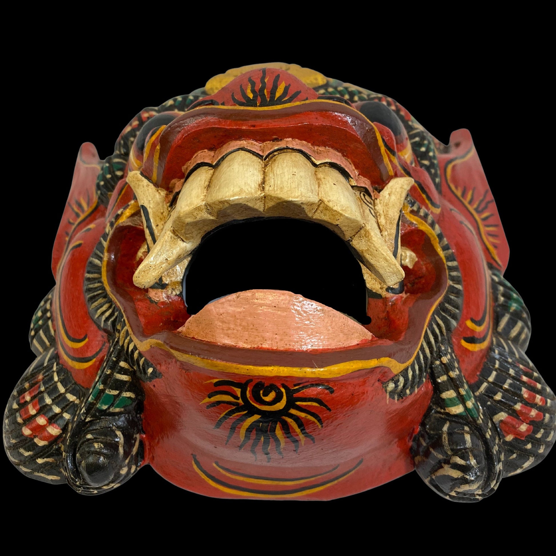 Balinese Mask Boma Barong Third Eye Three Eyed Demon Monster Rakshasa Mask Bali Folk Art Hand Carved Wood Carving Red - Acadia World Traders