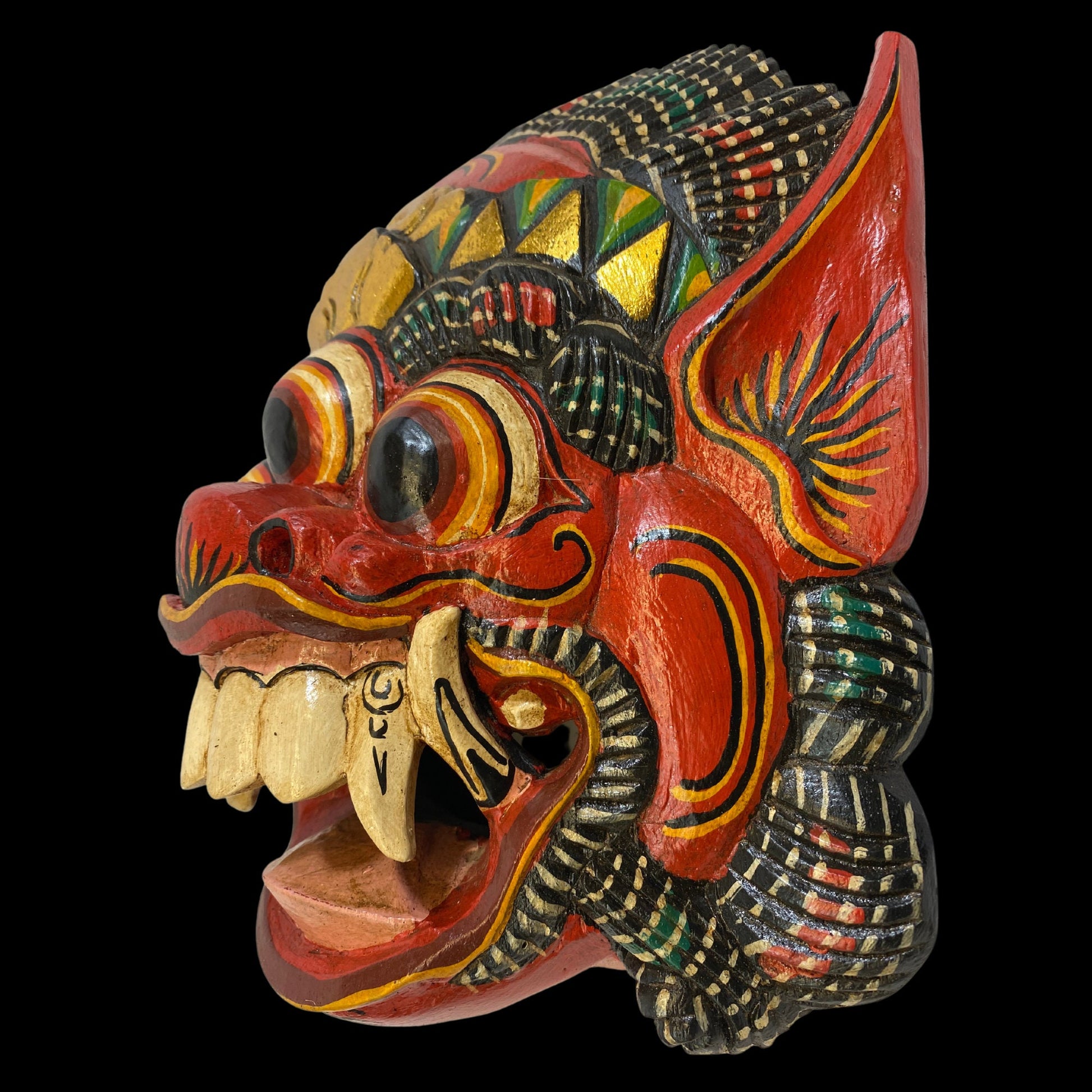 Balinese Mask Boma Barong Third Eye Three Eyed Demon Monster Rakshasa Mask Bali Folk Art Hand Carved Wood Carving Red - Acadia World Traders