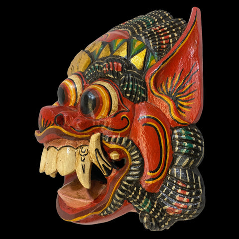 Balinese Mask Boma Barong Third Eye Three Eyed Demon Monster Rakshasa Mask Bali Folk Art Hand Carved Wood Carving Red