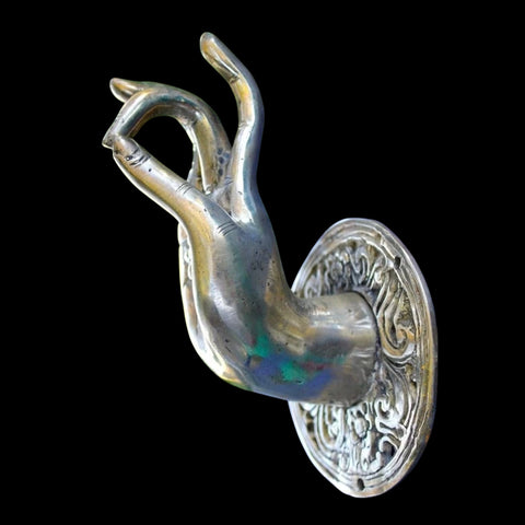 Bronze Buddha Hand Mudra Door Pull Bronze Door Handle Knob Wall Hook Cast Silver Balinese Art