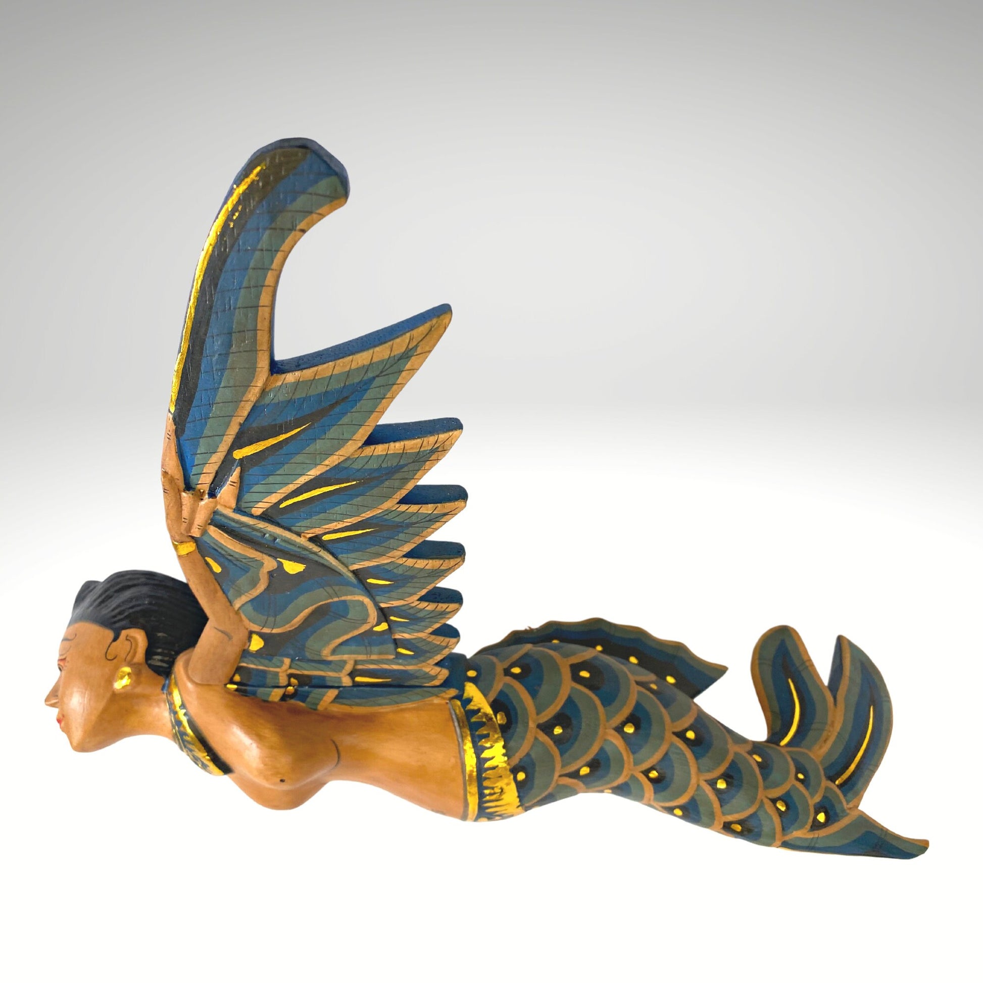 Bali Winged Mermaid Goddess Mobile Cradle Guardian Carved wood Balinese art 15&quot; - Acadia World Traders