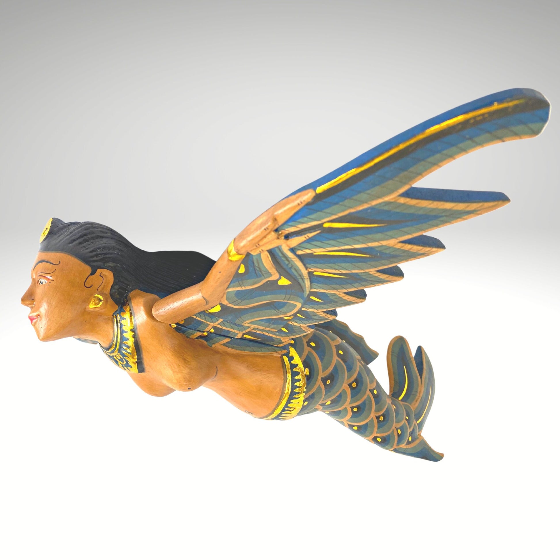 Bali Winged Mermaid Goddess Mobile Cradle Guardian Carved wood Balinese art 15&quot; - Acadia World Traders