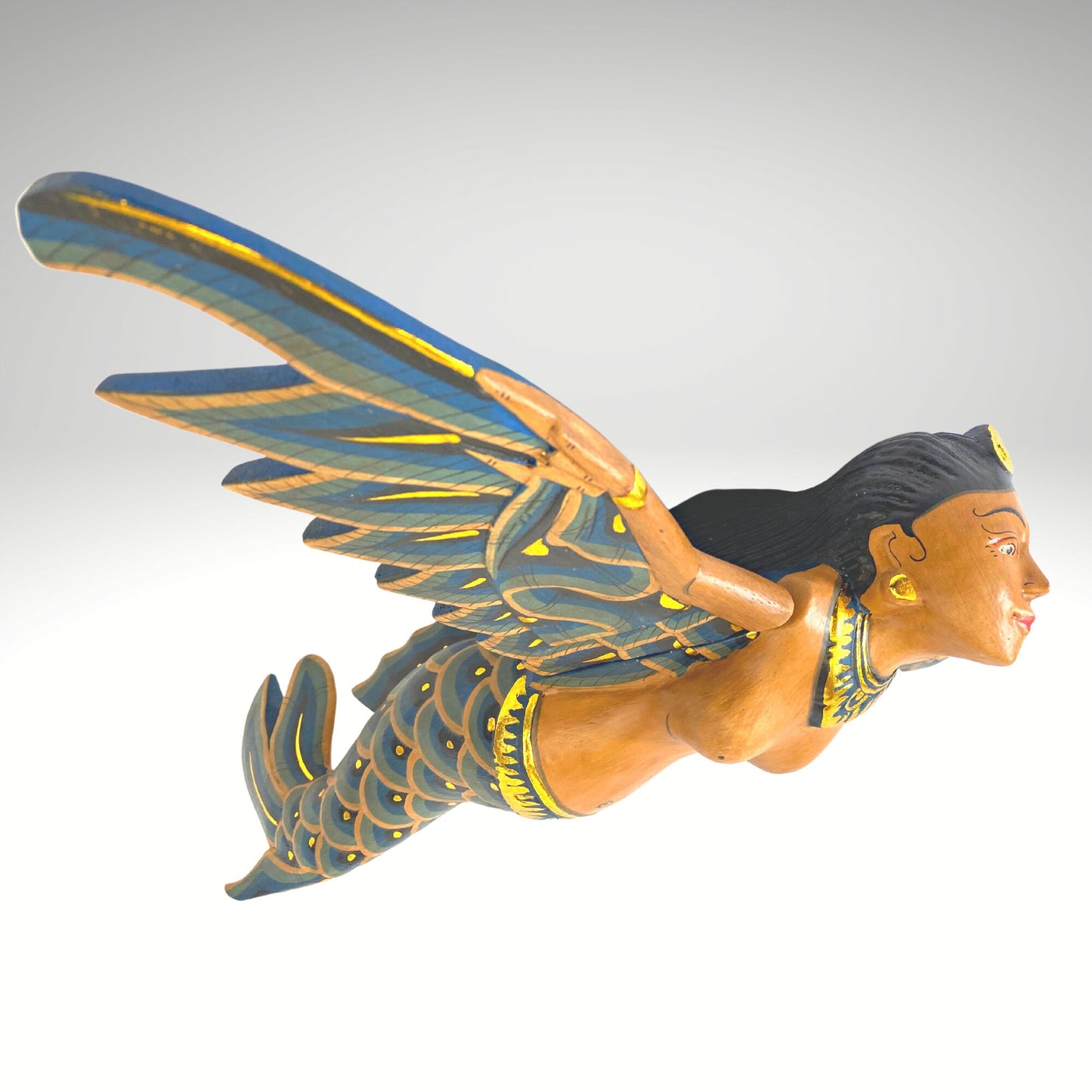 Bali Winged Mermaid Goddess Mobile Cradle Guardian Carved wood Balinese art 15&quot; - Acadia World Traders