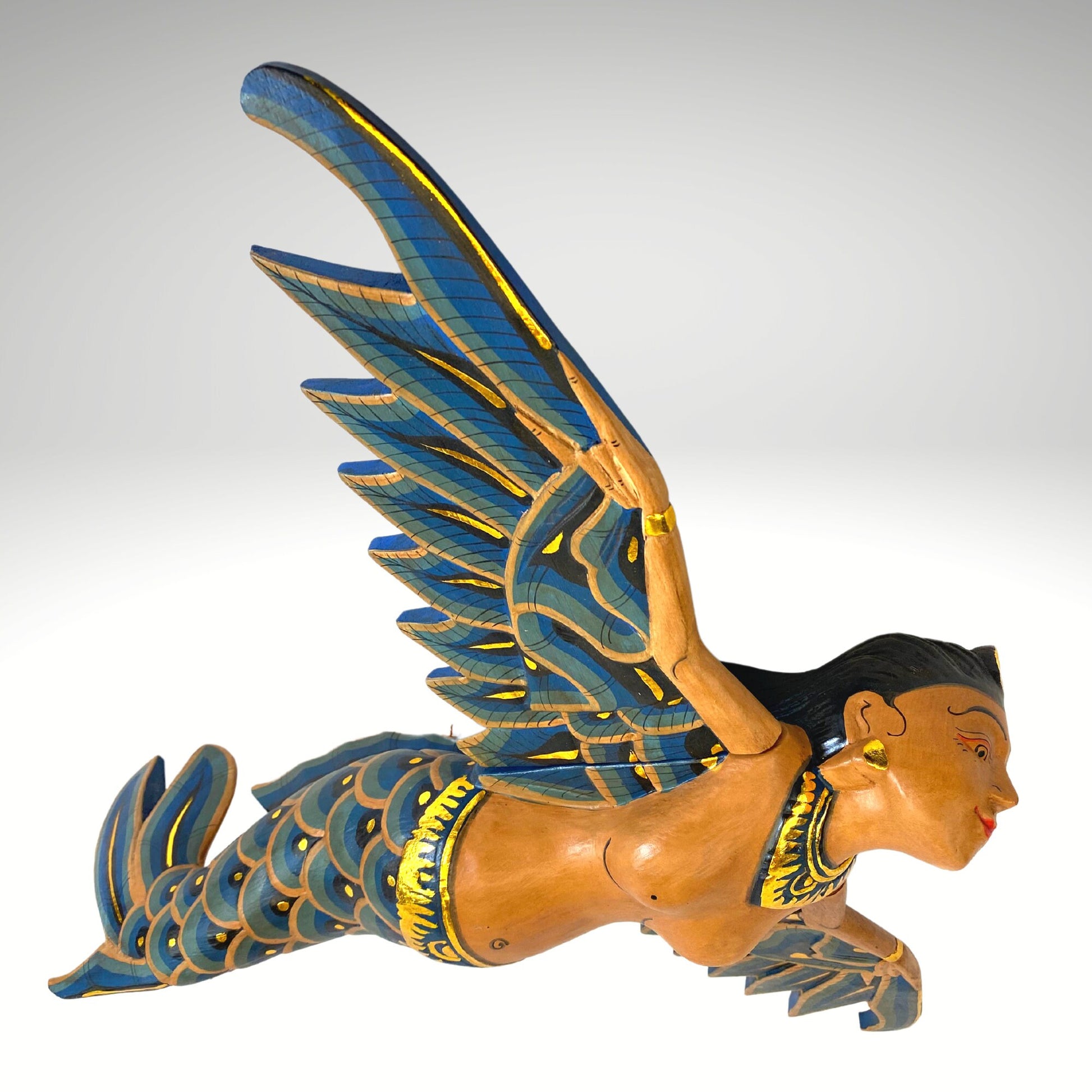 Bali Winged Mermaid Goddess Mobile Cradle Guardian Carved wood Balinese art 15&quot; - Acadia World Traders