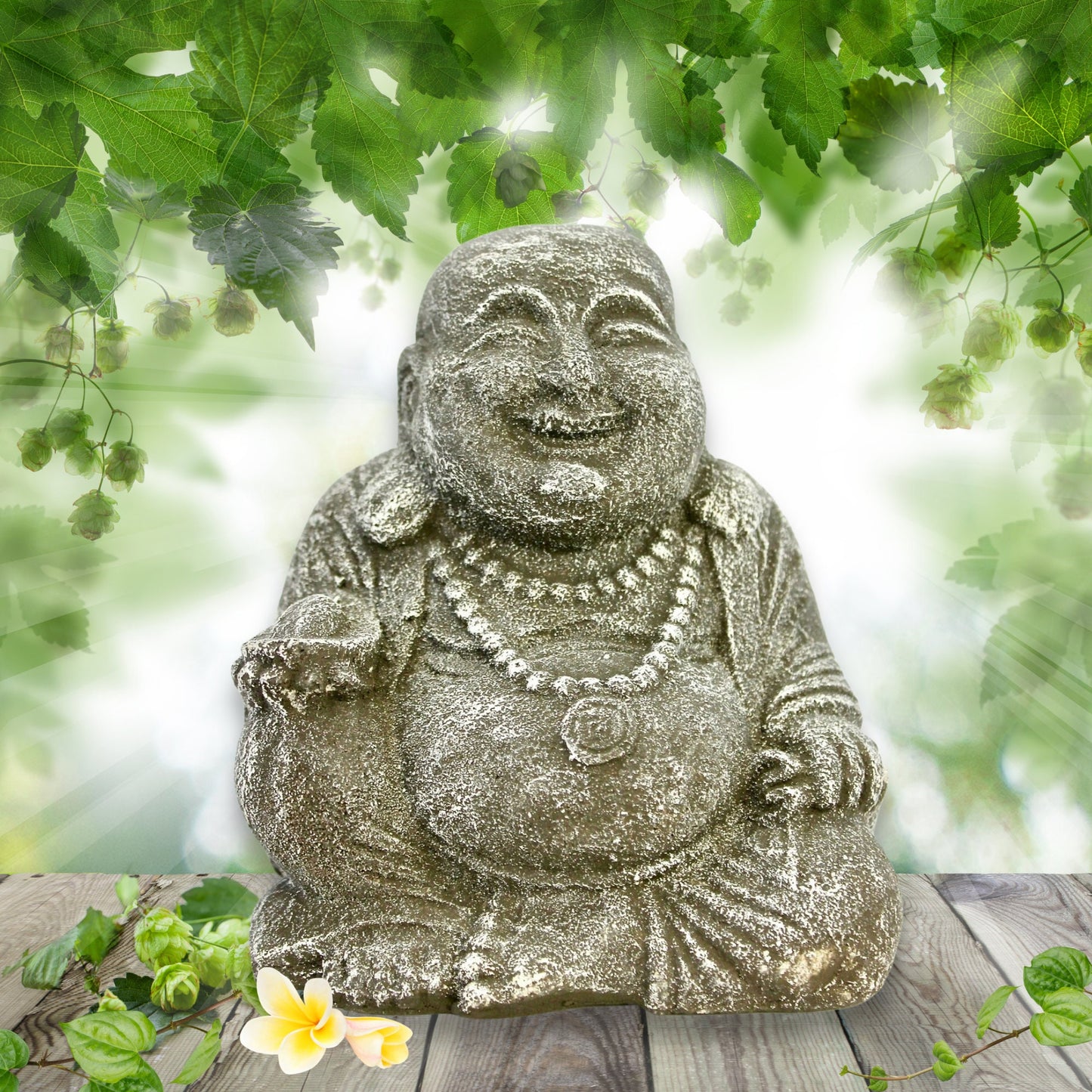 Hotei Prosperity Buddha  Garden Statue Handmade cast lava stone Bali Yard Art