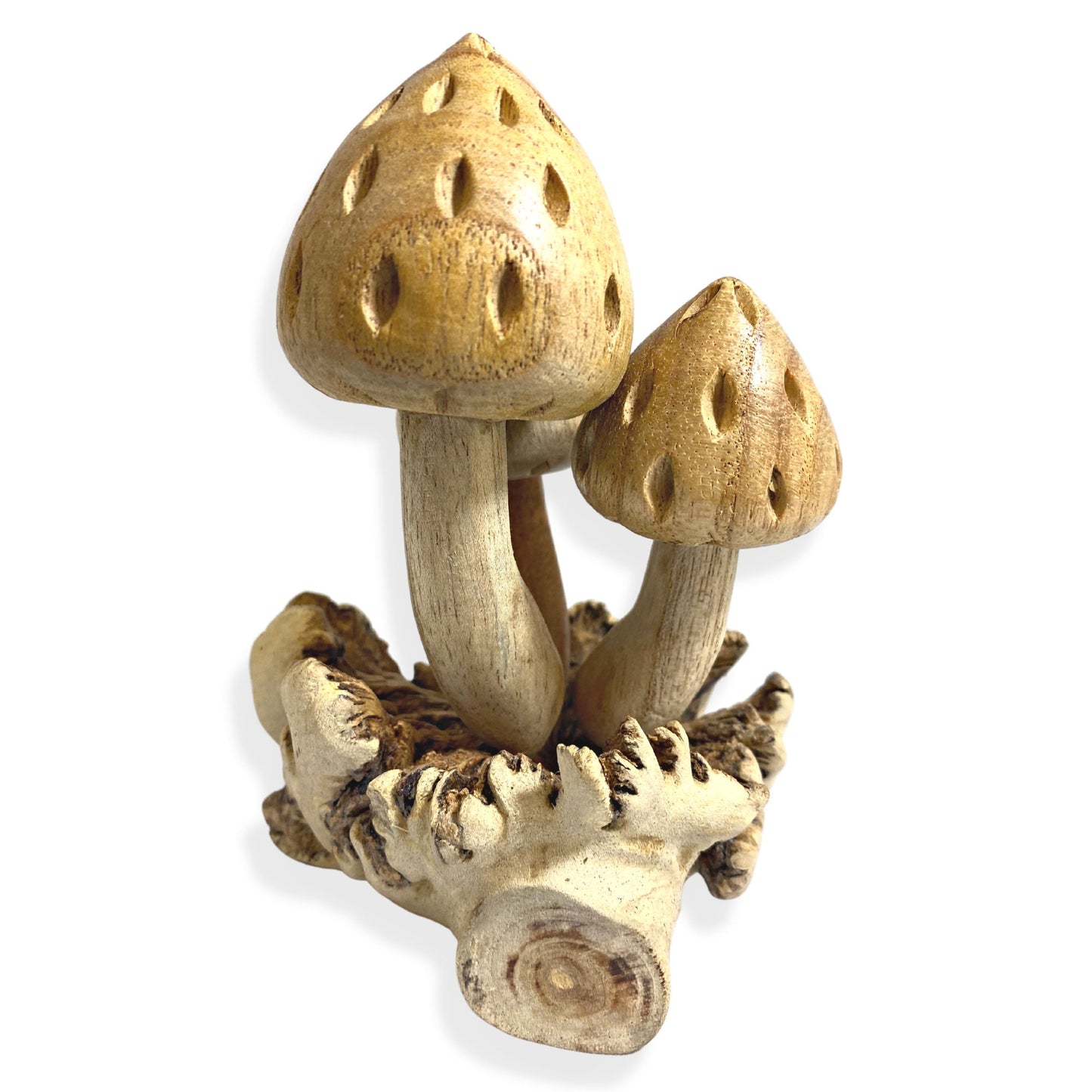 Hand Carved Forest Mushroom Statue : Balinese Parasite Wood Art Sculpture