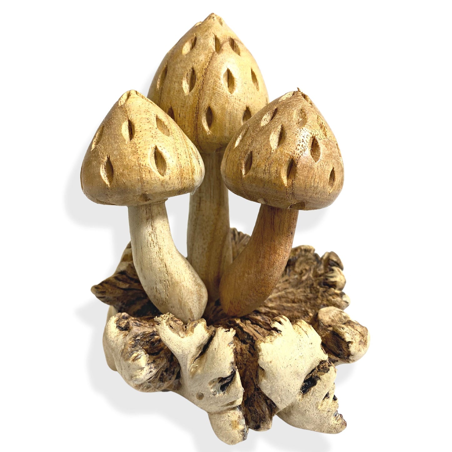Hand Carved Forest Mushroom Statue : Balinese Parasite Wood Art Sculpture