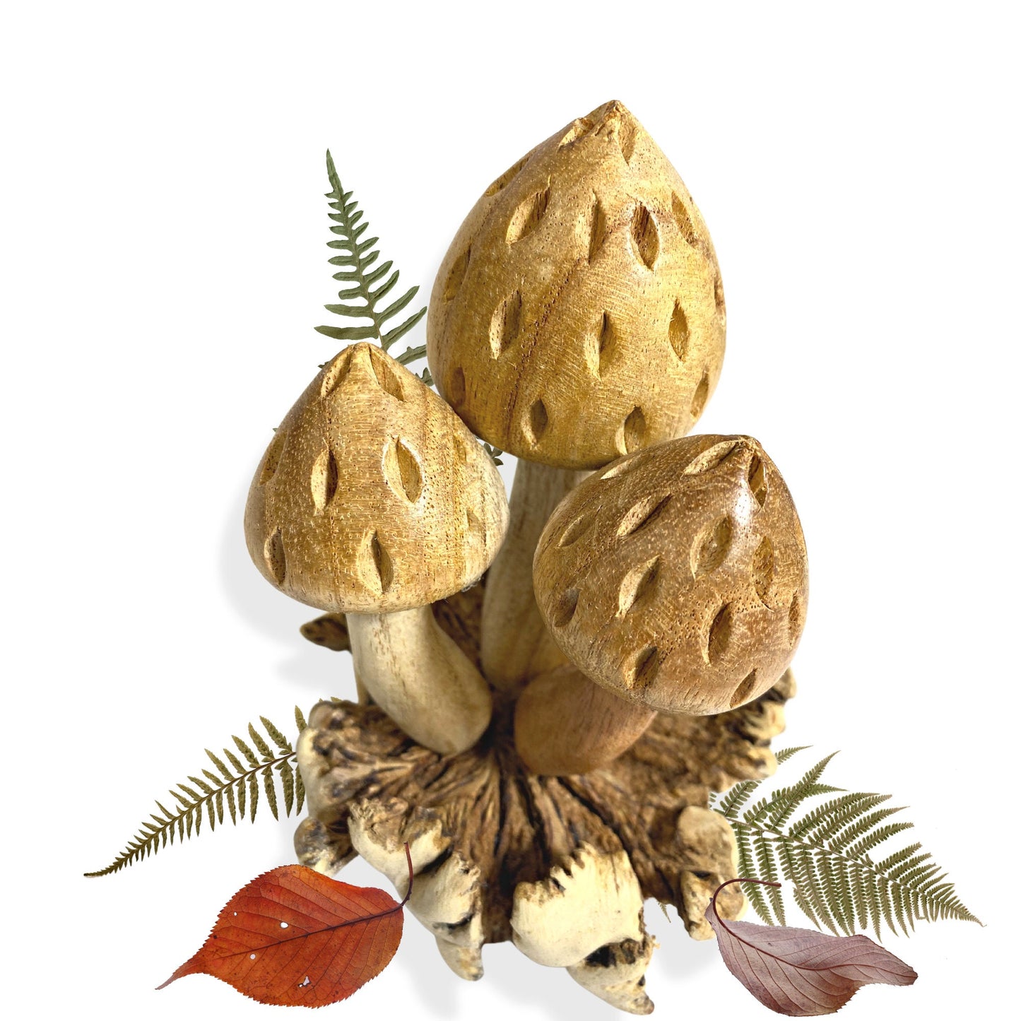 Hand Carved Forest Mushroom Statue : Balinese Parasite Wood Art Sculpture