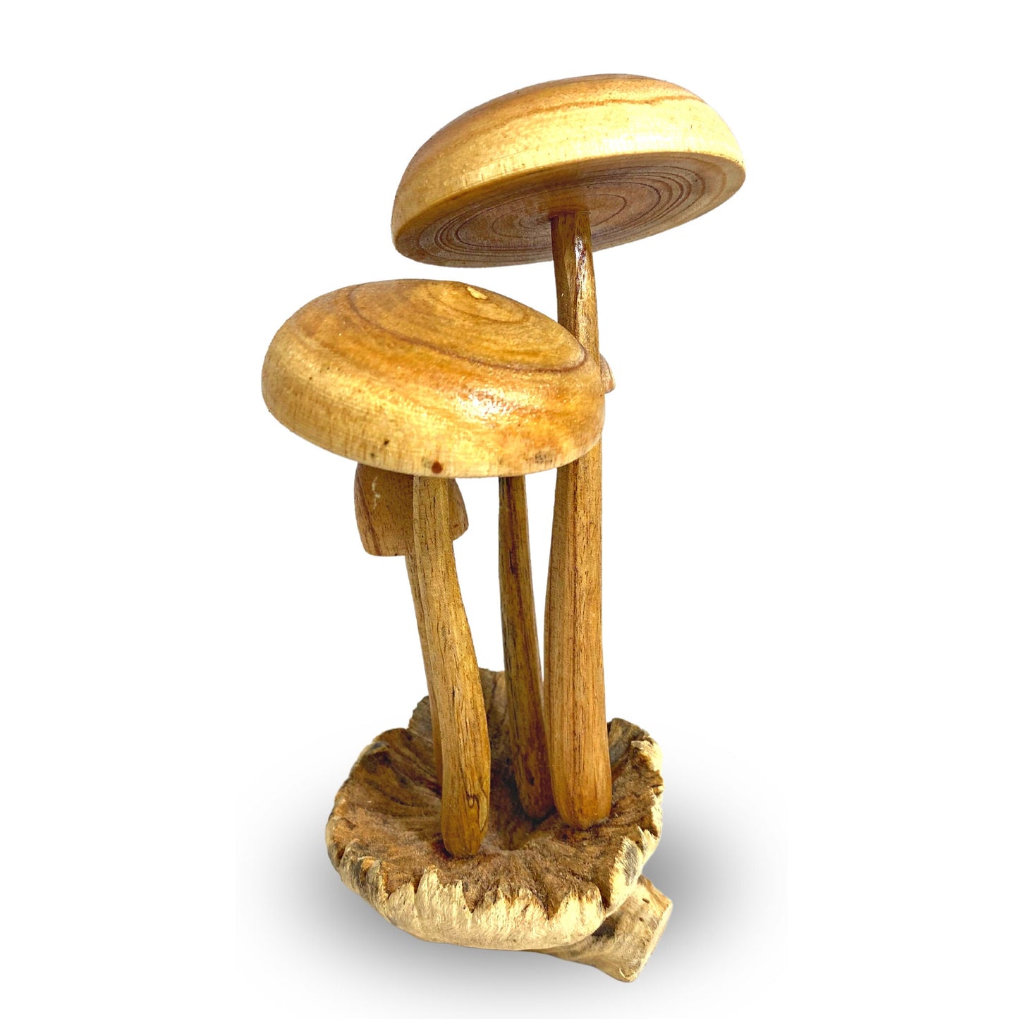 Forest Mushroom Cluster Sculpture: Hand Carved Balinese Parasite Wood Statue 9"