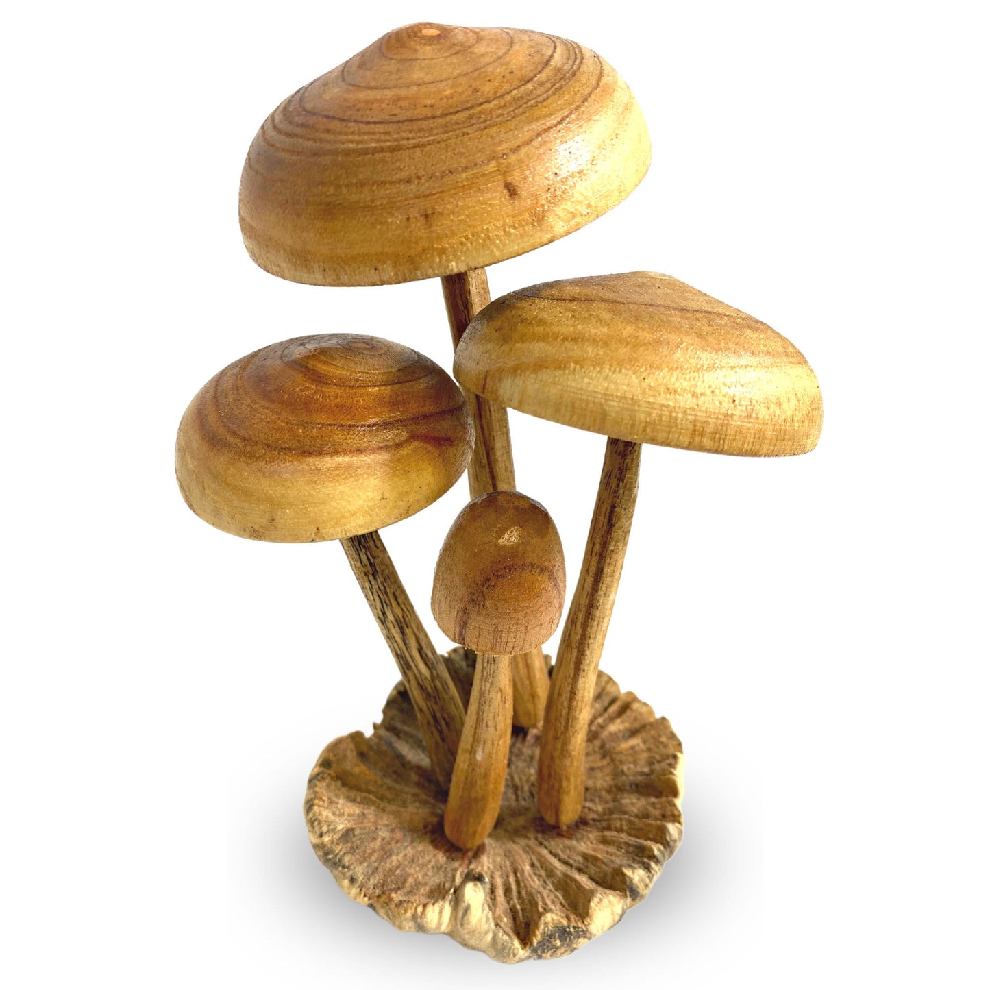 Forest Mushroom Cluster Sculpture: Hand Carved Balinese Parasite Wood Statue 9"