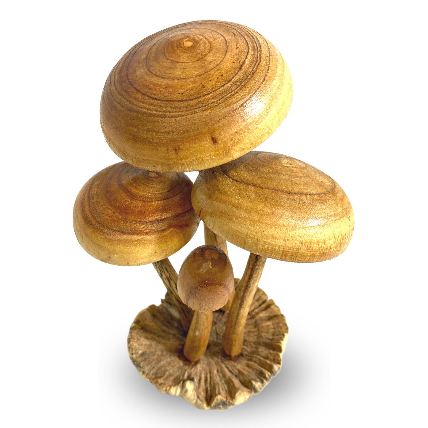 Forest Mushroom Cluster Sculpture: Hand Carved Balinese Parasite Wood Statue 9"