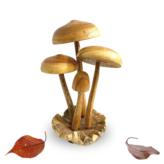 Forest Mushroom Cluster Wood Carving Fungi Parasite Wood Statue Balinese Art Sculpture Cottagecore Decor Hand Carved Shroom 9&quot;
