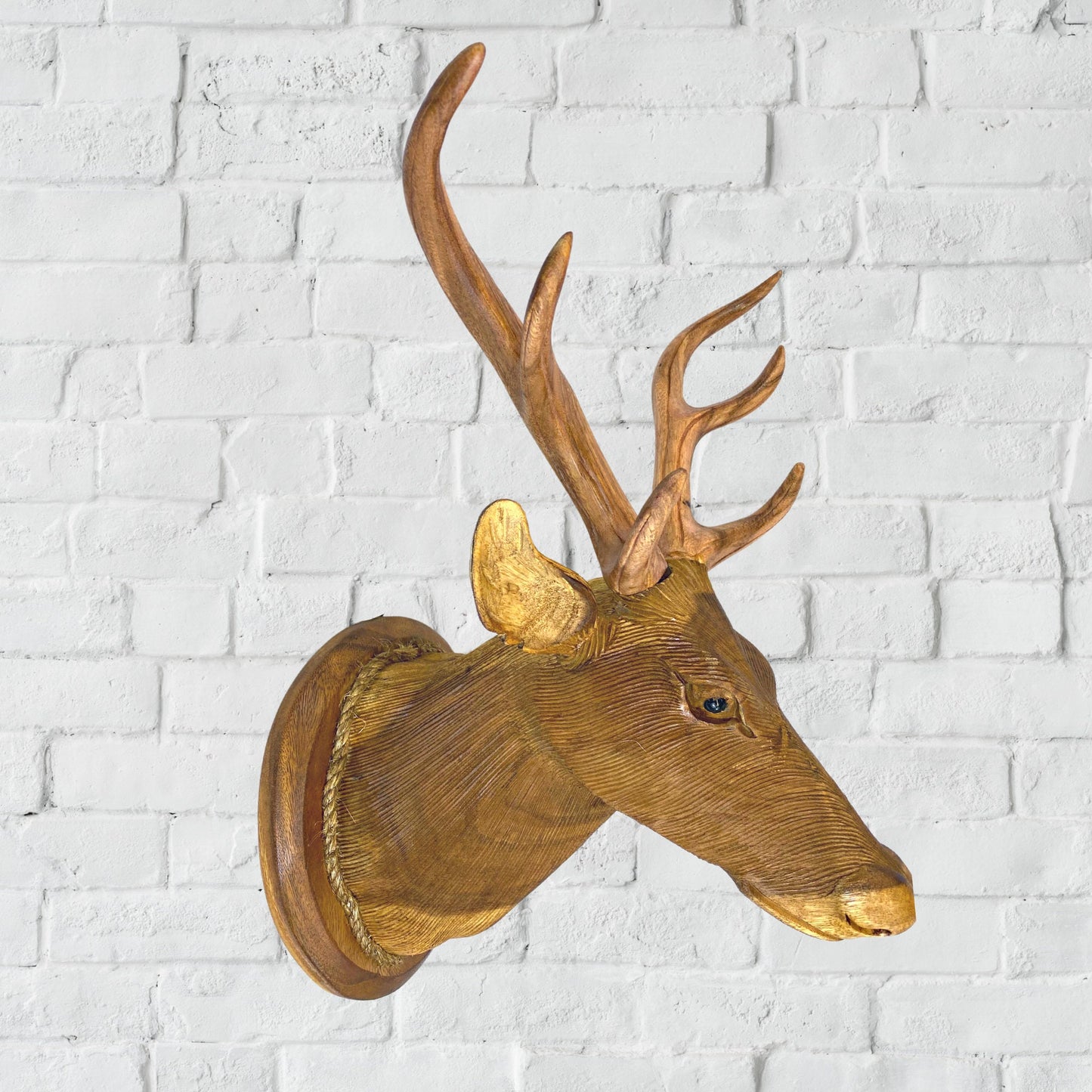 Hand Carved Wood Deer Head Wall Art Sculpture: Vegan Faux Taxidermy Wall Mount