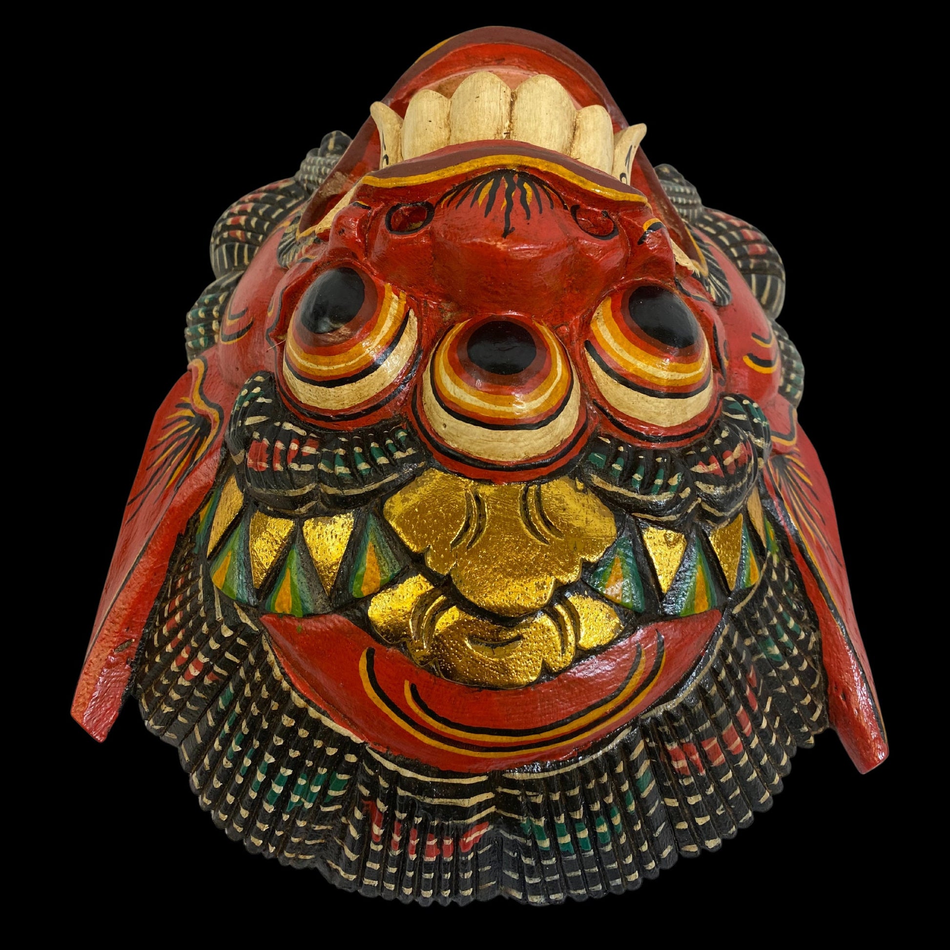Balinese Mask Boma Barong Third Eye Three Eyed Demon Monster Rakshasa Mask Bali Folk Art Hand Carved Wood Carving Red - Acadia World Traders