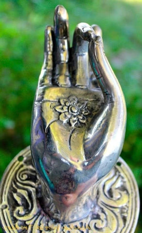 Bronze Buddha Hand Mudra Door Pull Bronze Door Handle Knob Wall Hook Cast Silver Balinese Art