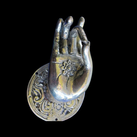 Bronze Buddha Hand Mudra Door Pull Bronze Door Handle Knob Wall Hook Cast Silver Balinese Art