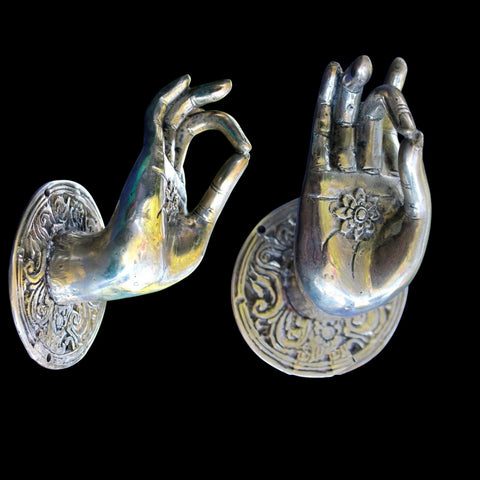 Bronze Buddha Hand Mudra Door Pull Bronze Door Handle Knob Wall Hook Cast Silver Balinese Art