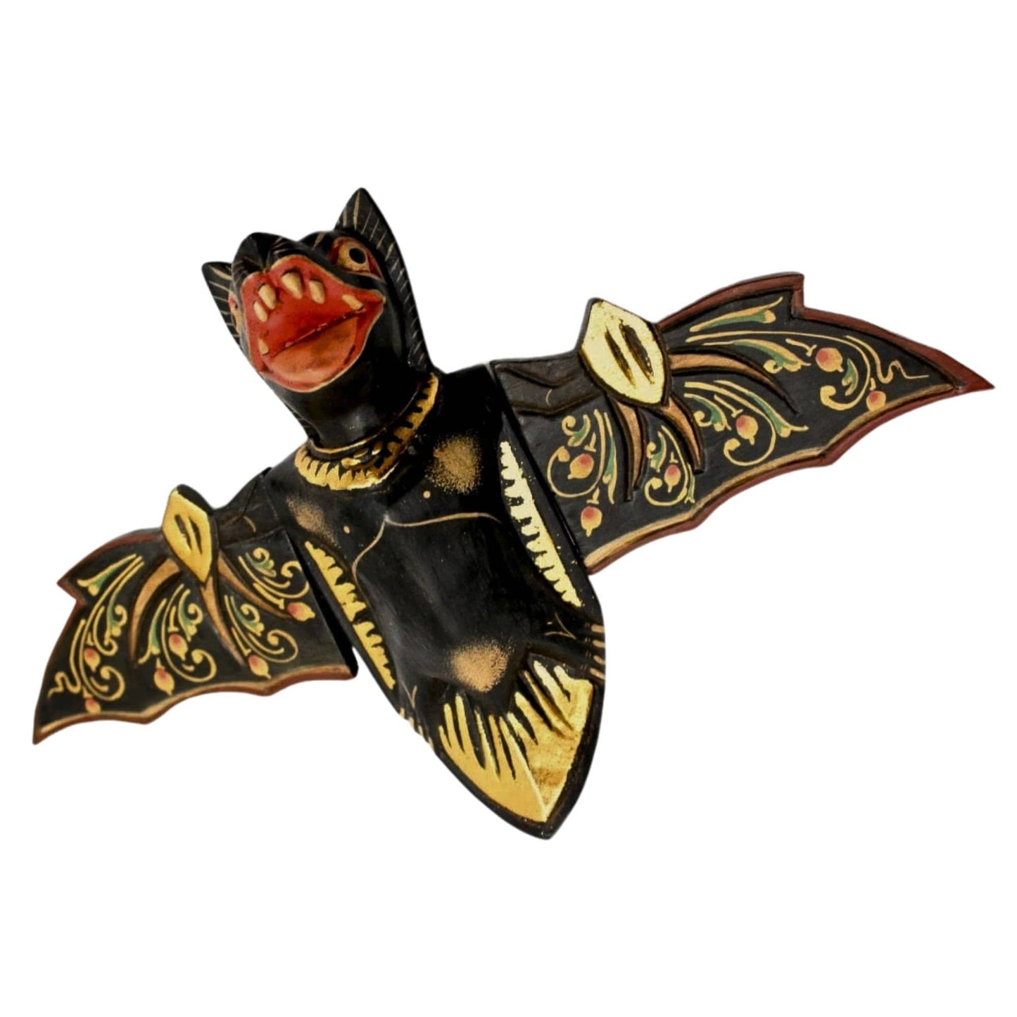 flying Black Bat Mobile Balinese Spirit Chaser hand carved wood Bali Art - Acadia World Traders