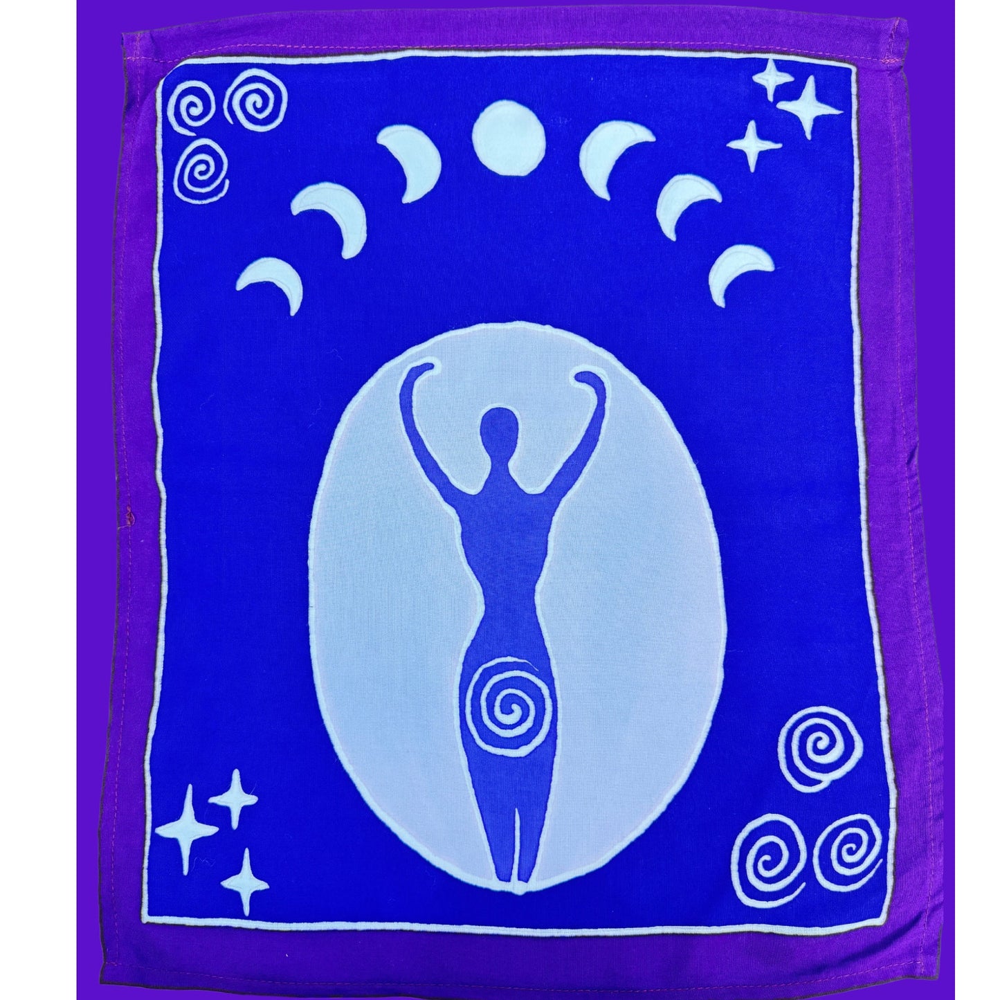 Lunar Moon Phase Batik Prayer Flag: Divine Feminine Gaia Goddess Hanging Banner